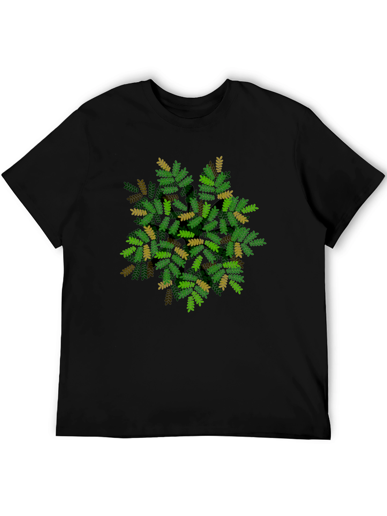 Black Leaf Pattern Black T-Shirt - Nature Inspired Design view 5