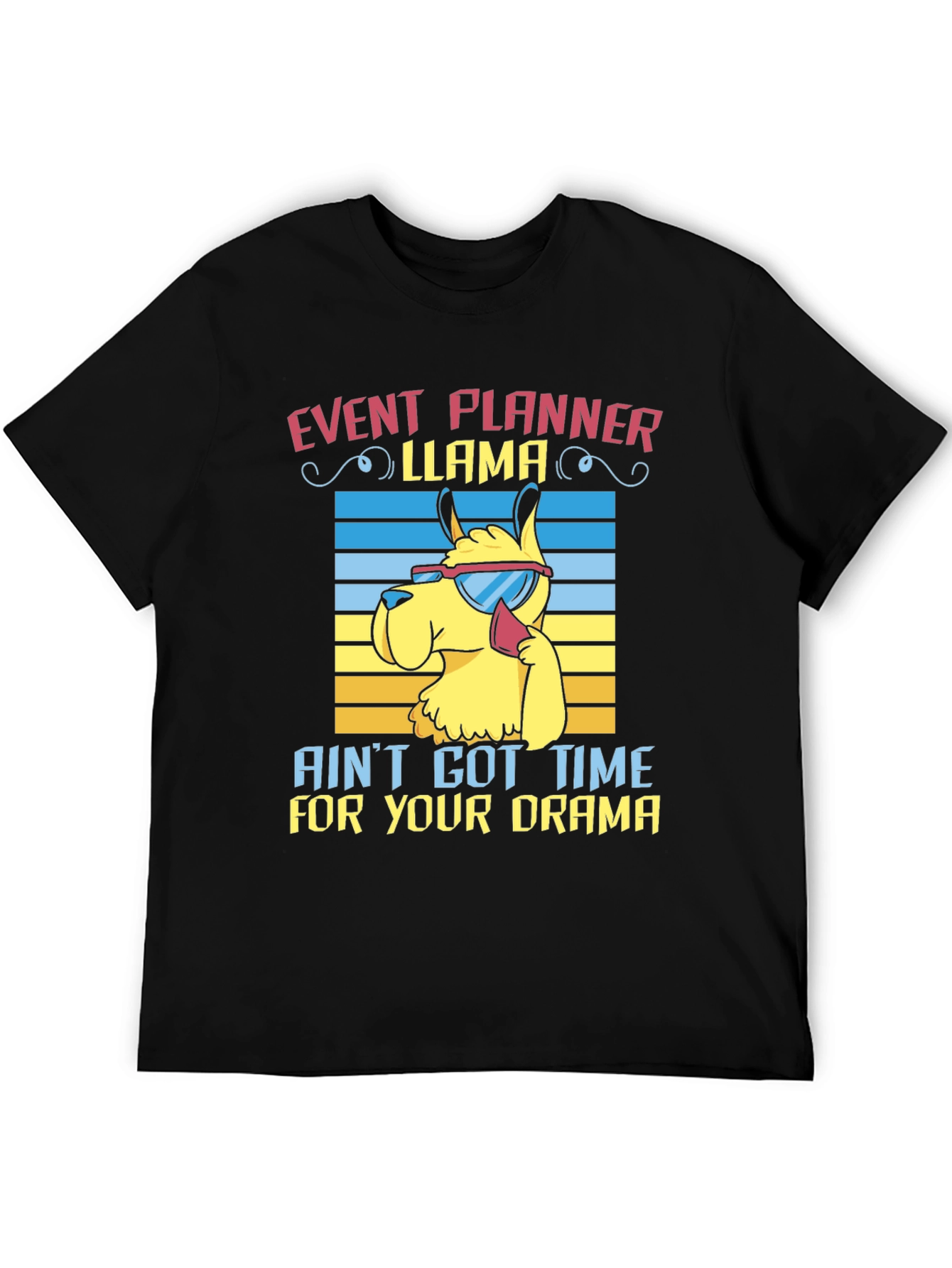 Black Event Planner Llama T-Shirt view 5