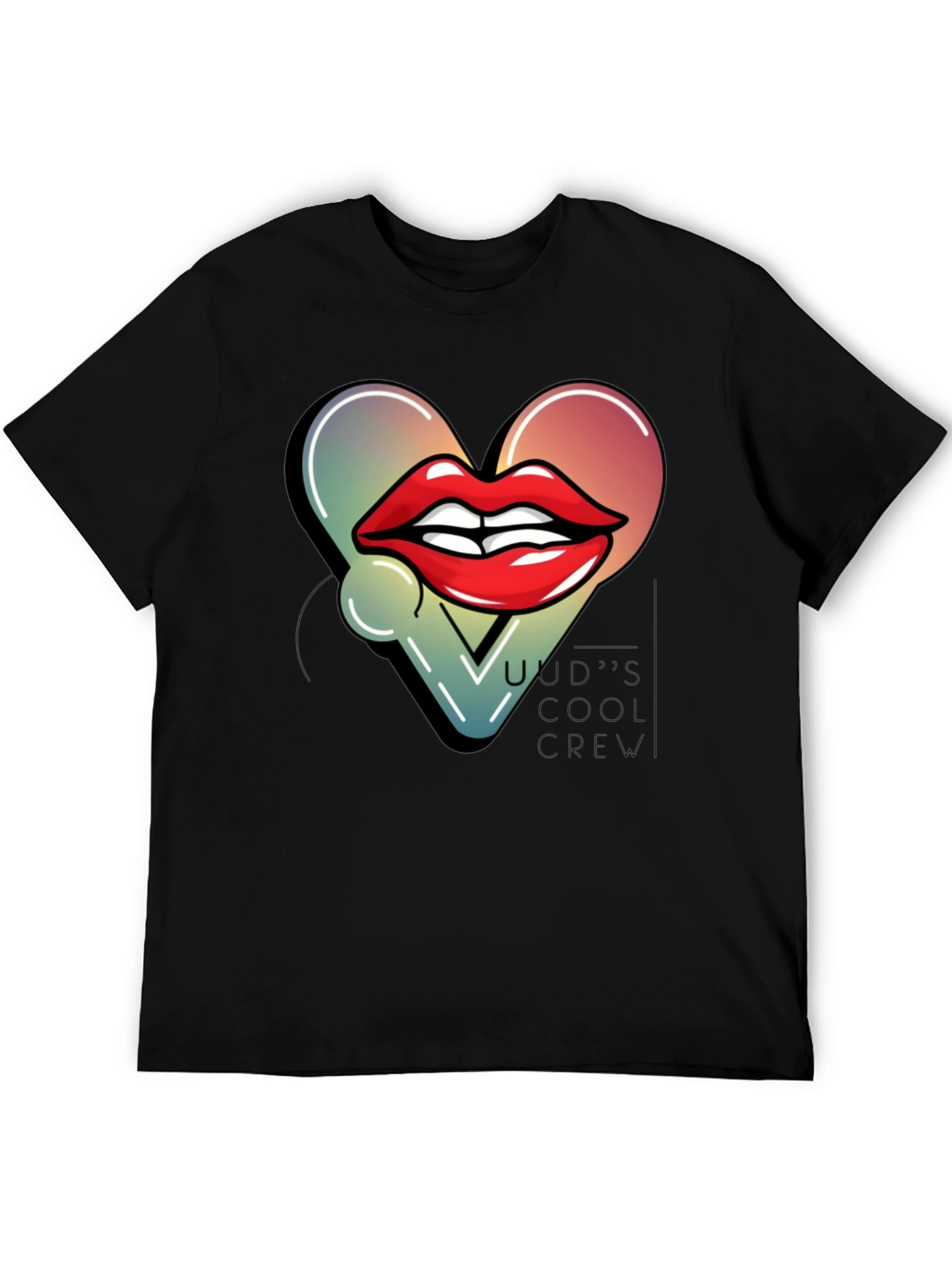 Black Trendy Lips Heart Graphic Black T-Shirt view 5