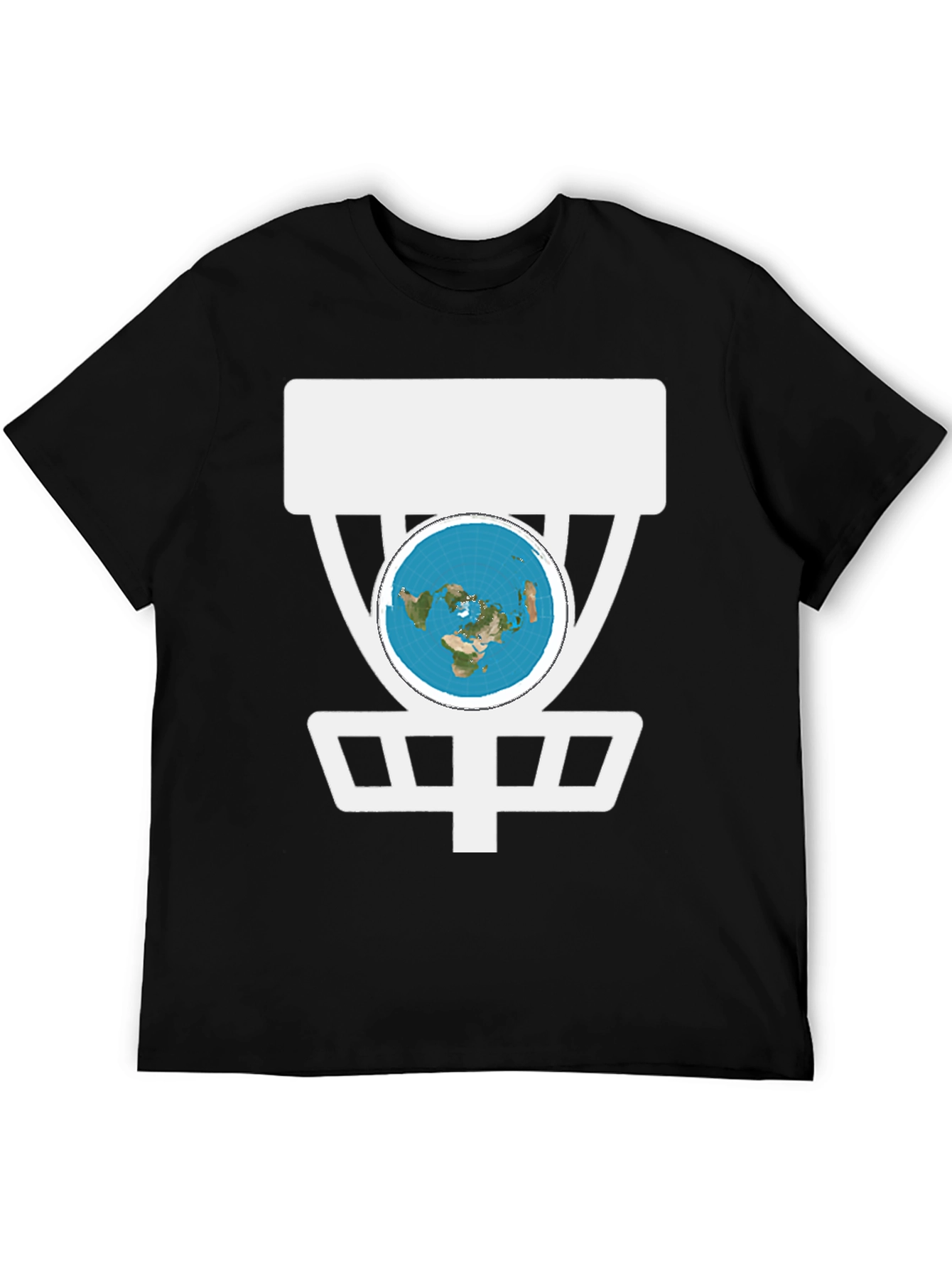 Black Flat Earth Disc Golf T-Shirt Funny Conspiracy Tee view 5