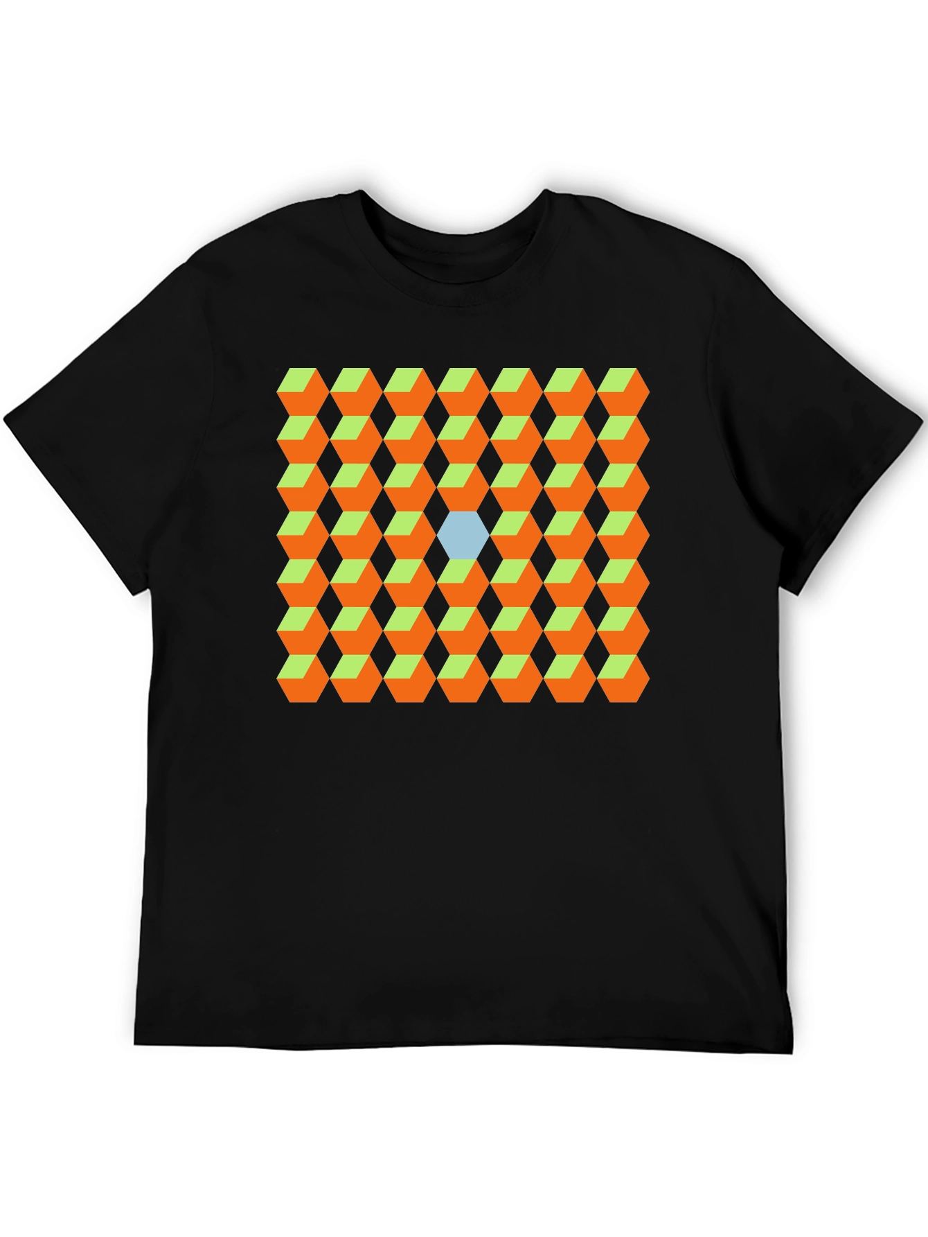 Black Geometric Cube Pattern T-Shirt - Optical Illusion Design view 5