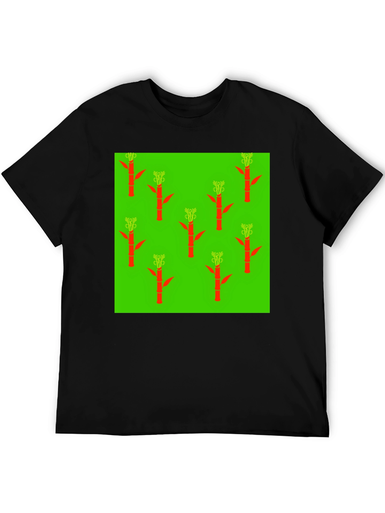 Black Botanical Bamboo Pattern T-Shirt view 5