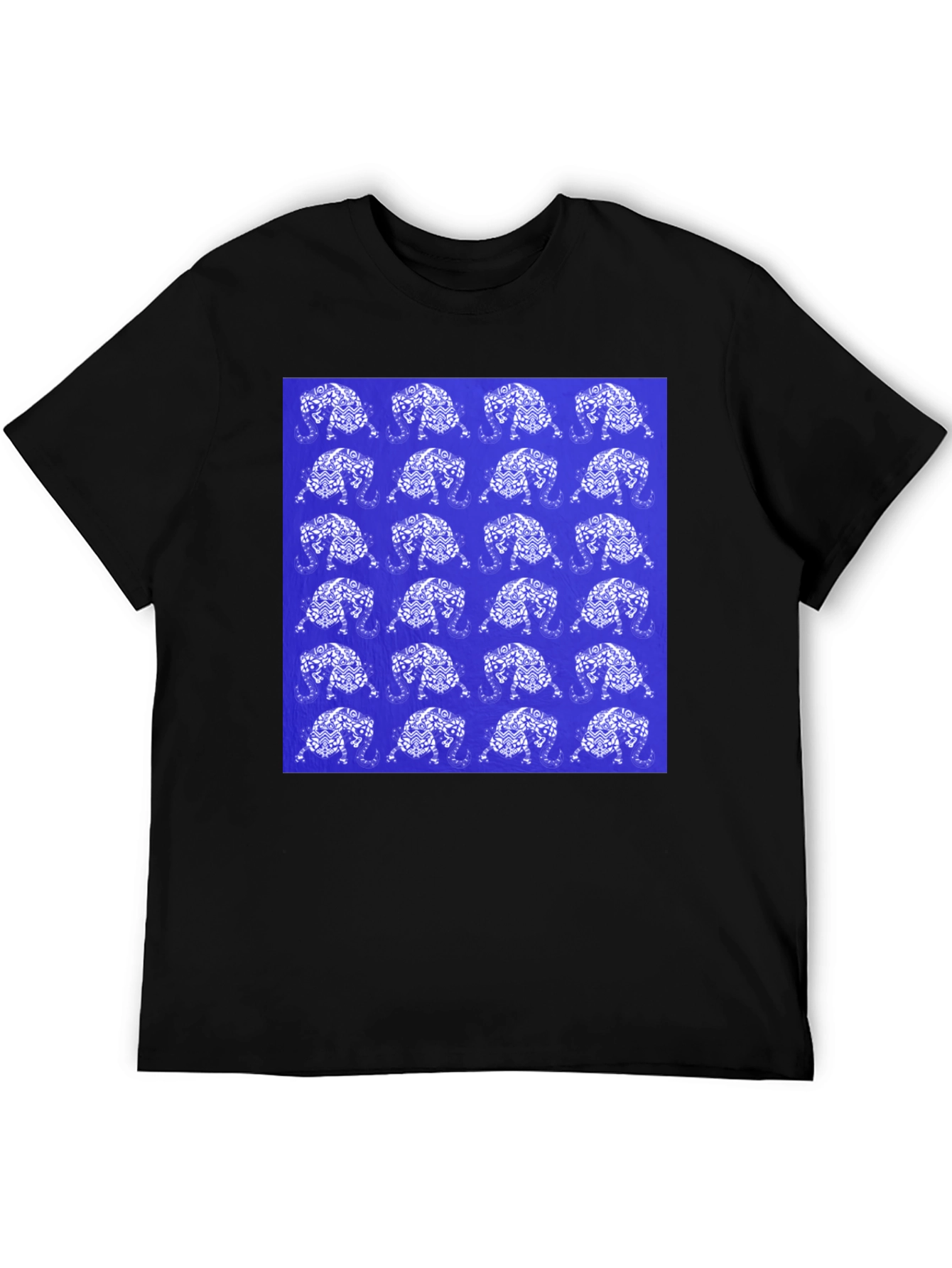 Black Patterned Elephant Print Crew Neck T-Shirt view 5