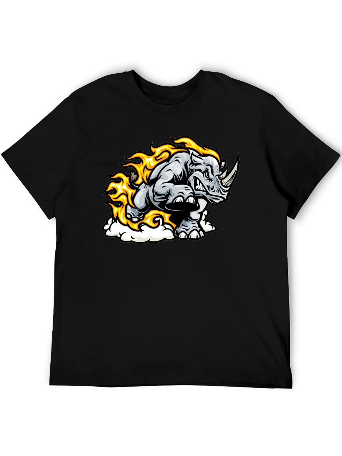 Black Fiery Rhino Graphic T-Shirt - Black Cotton Tee view 5