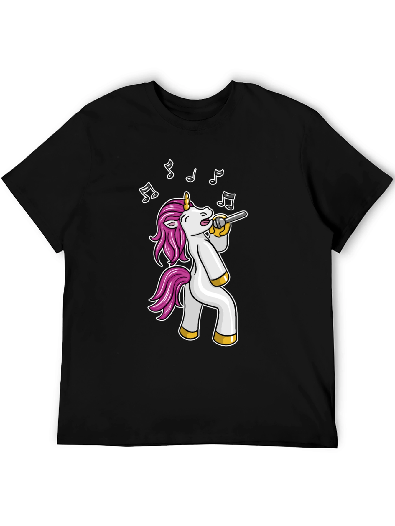 Black Singing Unicorn Black T-Shirt - Cartoon Animal Tee view 5