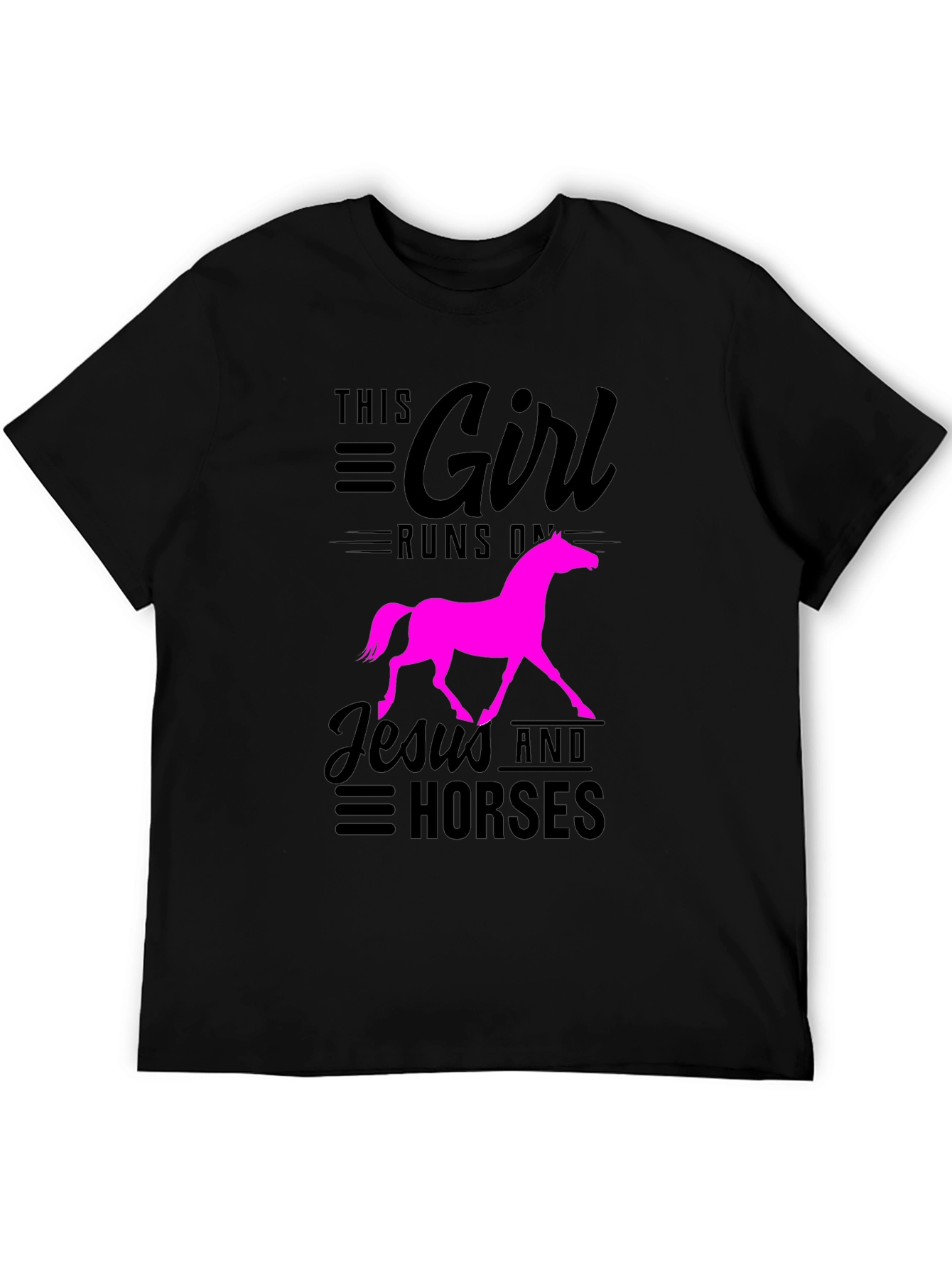 Black This Girl Runs on Jesus and Horses Black T-Shirt view 5