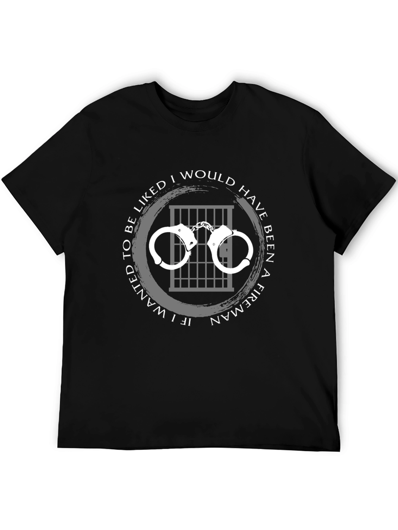 Black Funny Fireman T-Shirt - Handcuffs & Jail Cell view 5