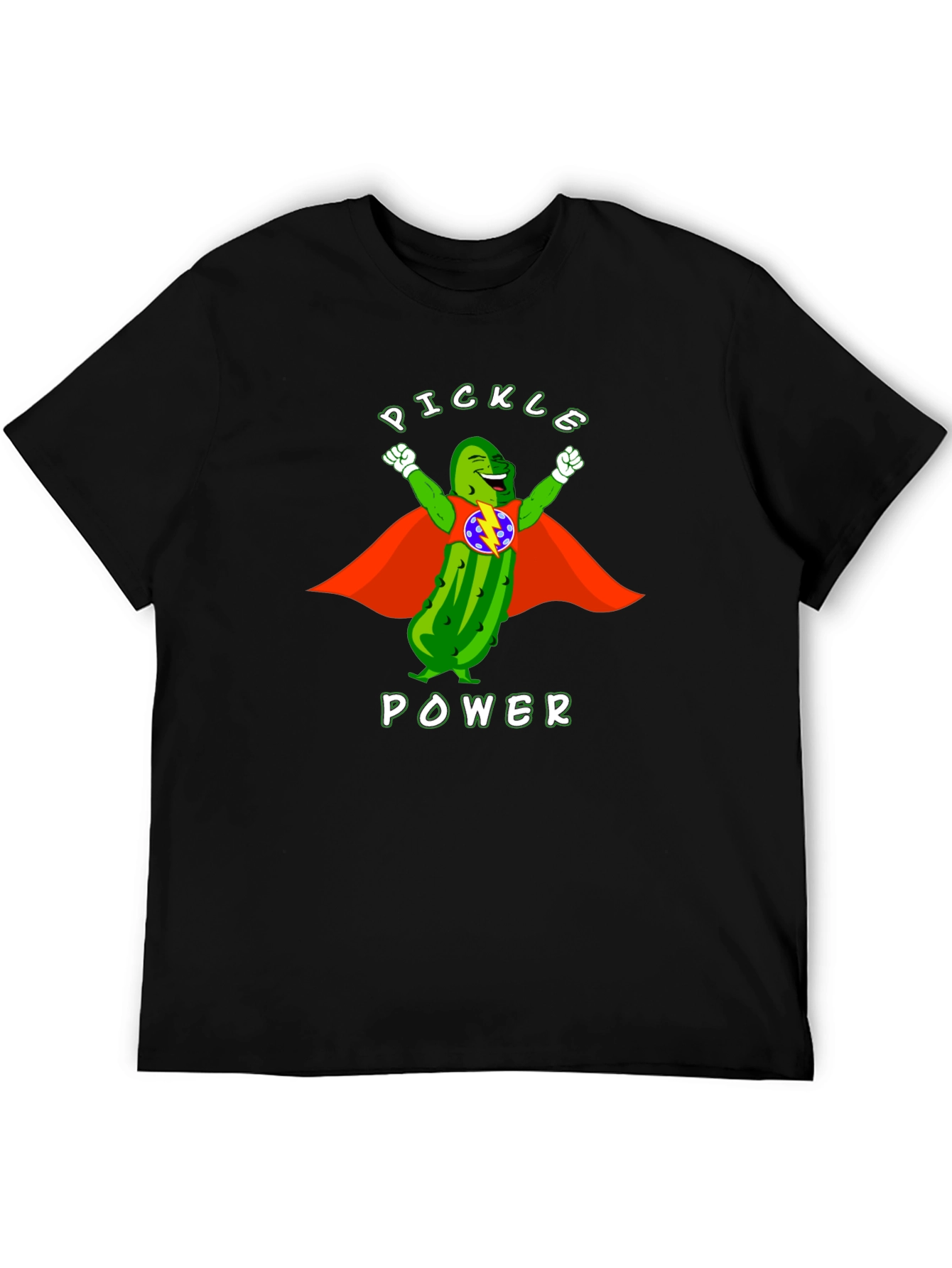 Black Pickle Power T-Shirt: Superhero Dill Graphic Tee view 5