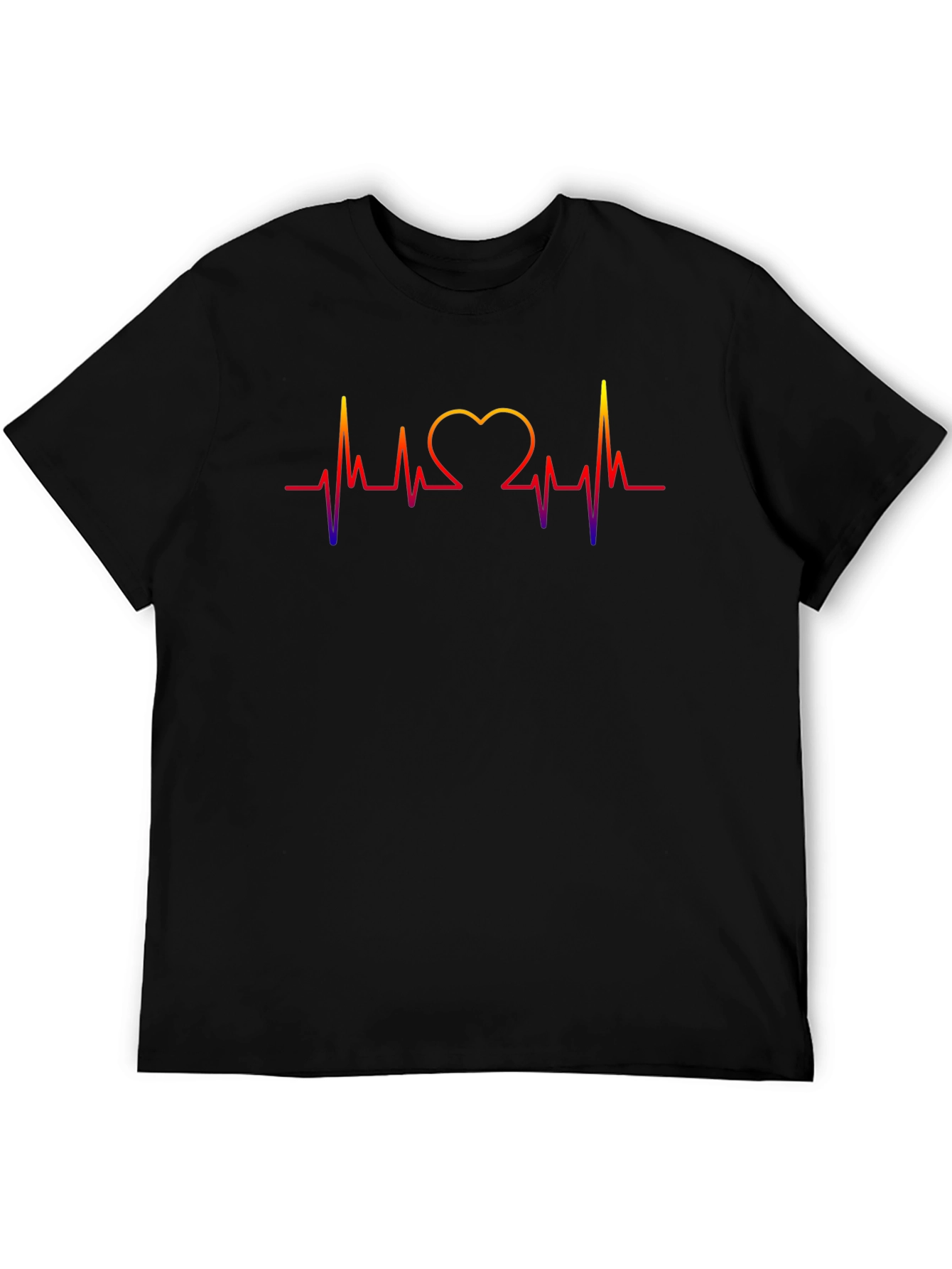 Black Heartbeat Heart Love Graphic Men's Black T-Shirt view 5