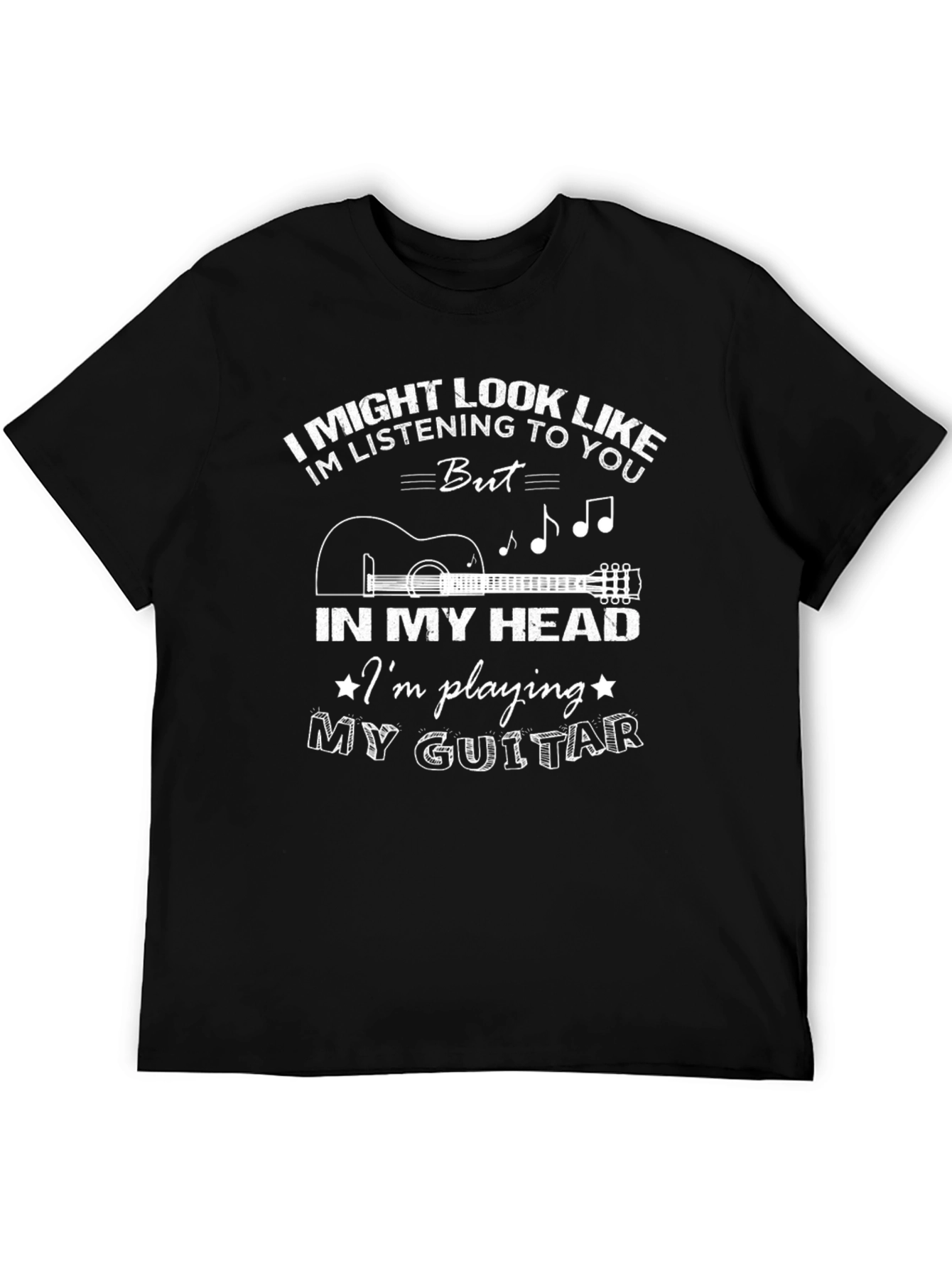 Black Guitar Player Humor T-Shirt: I'm Playing My Guitar In My Head view 5