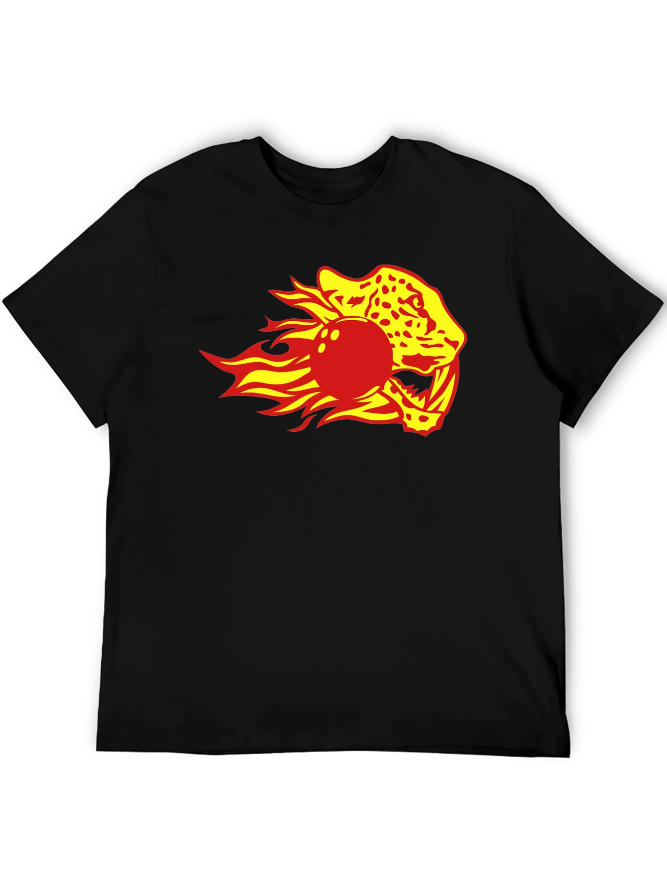 Black Flaming Leopard Bowling Ball Graphic Tee view 5