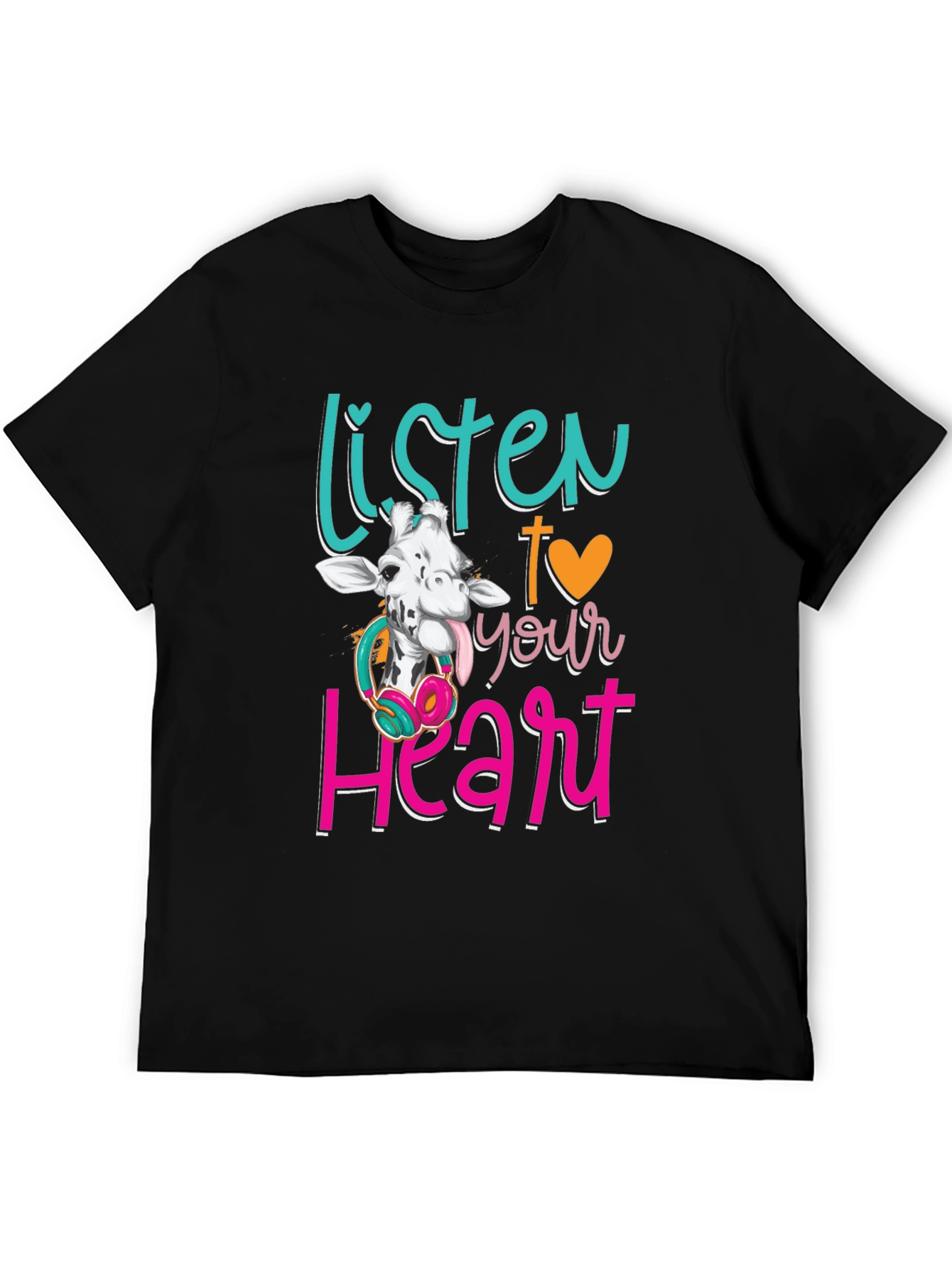 Black Listen to Your Heart Giraffe T-Shirt view 5