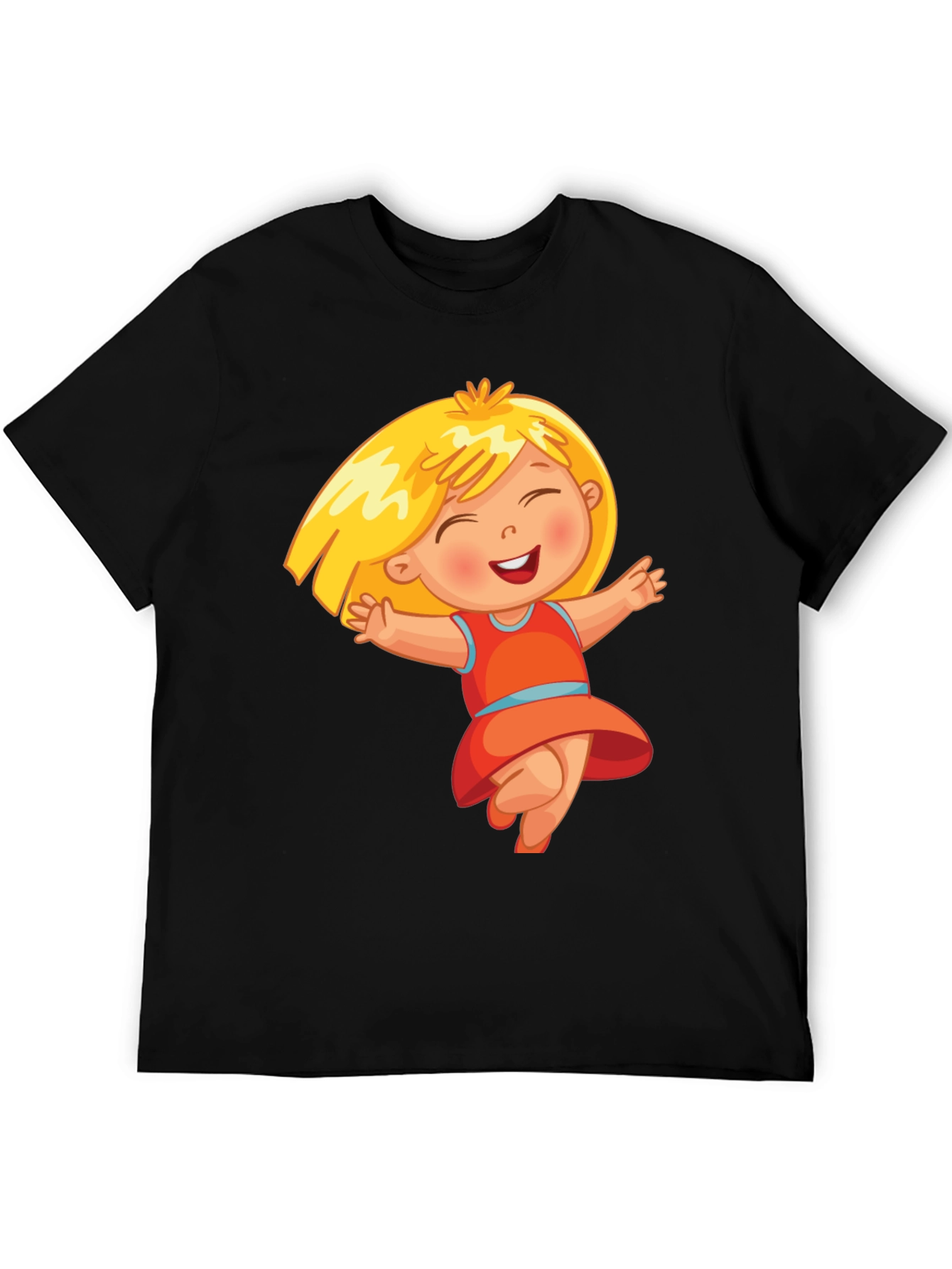 Black Cute Cartoon Girl Black T-Shirt view 5