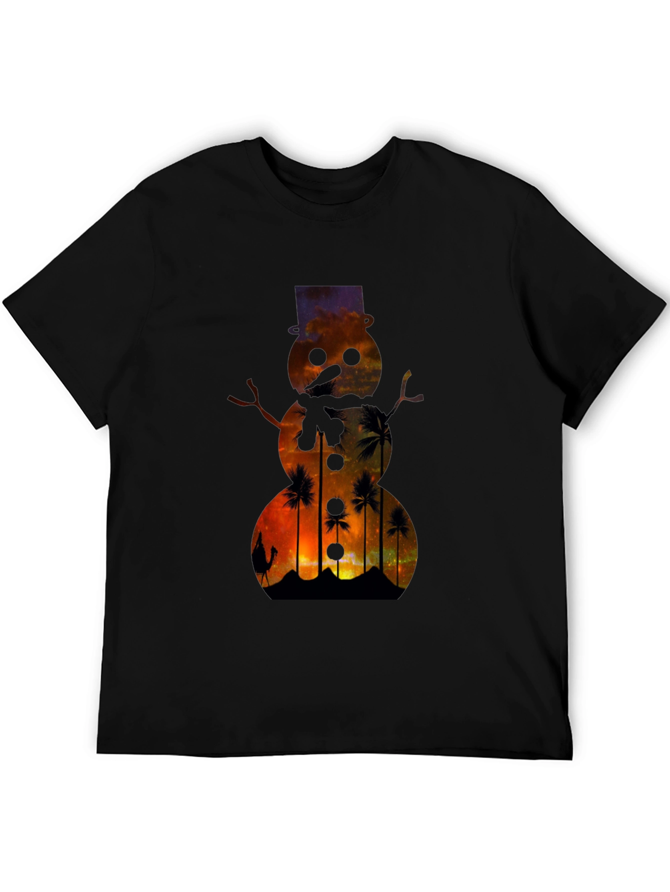 Black Sunset Snowman T-Shirt view 5