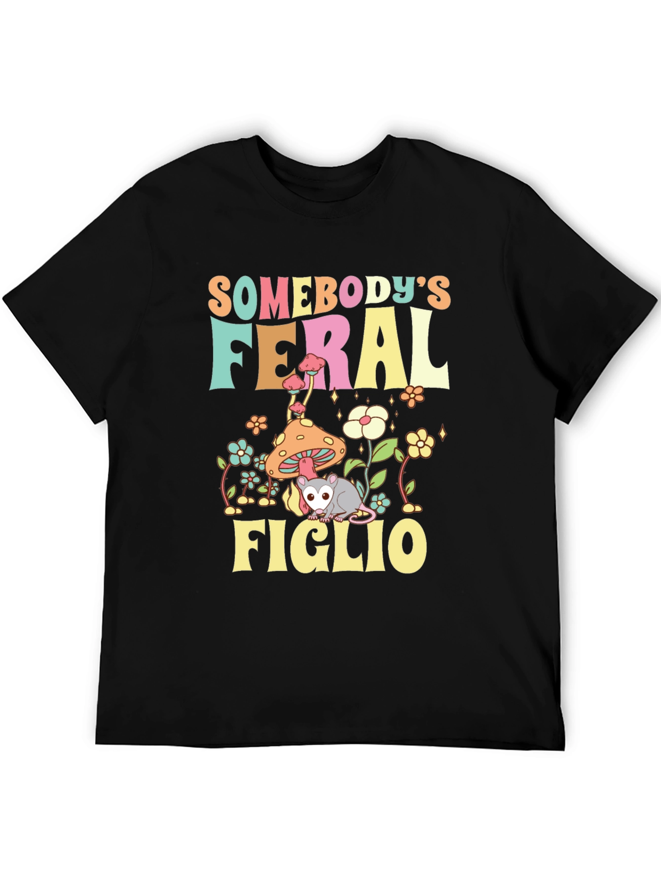 Black Feral Figlio T-Shirt - Cute Possum Design view 5