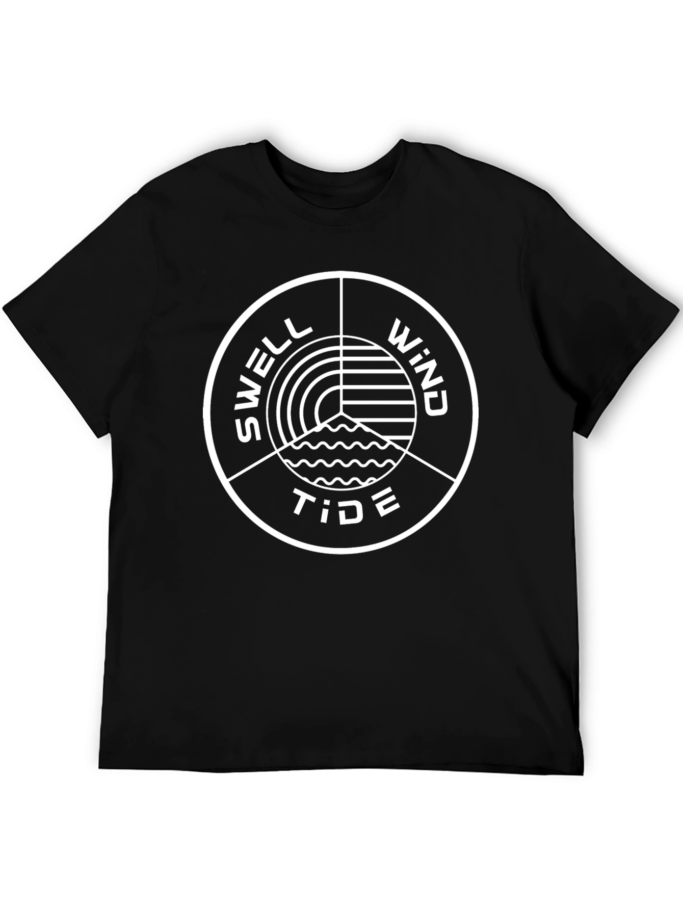 Black Swell Wind Tide Graphic T-Shirt - Black Crew Neck Tee view 5