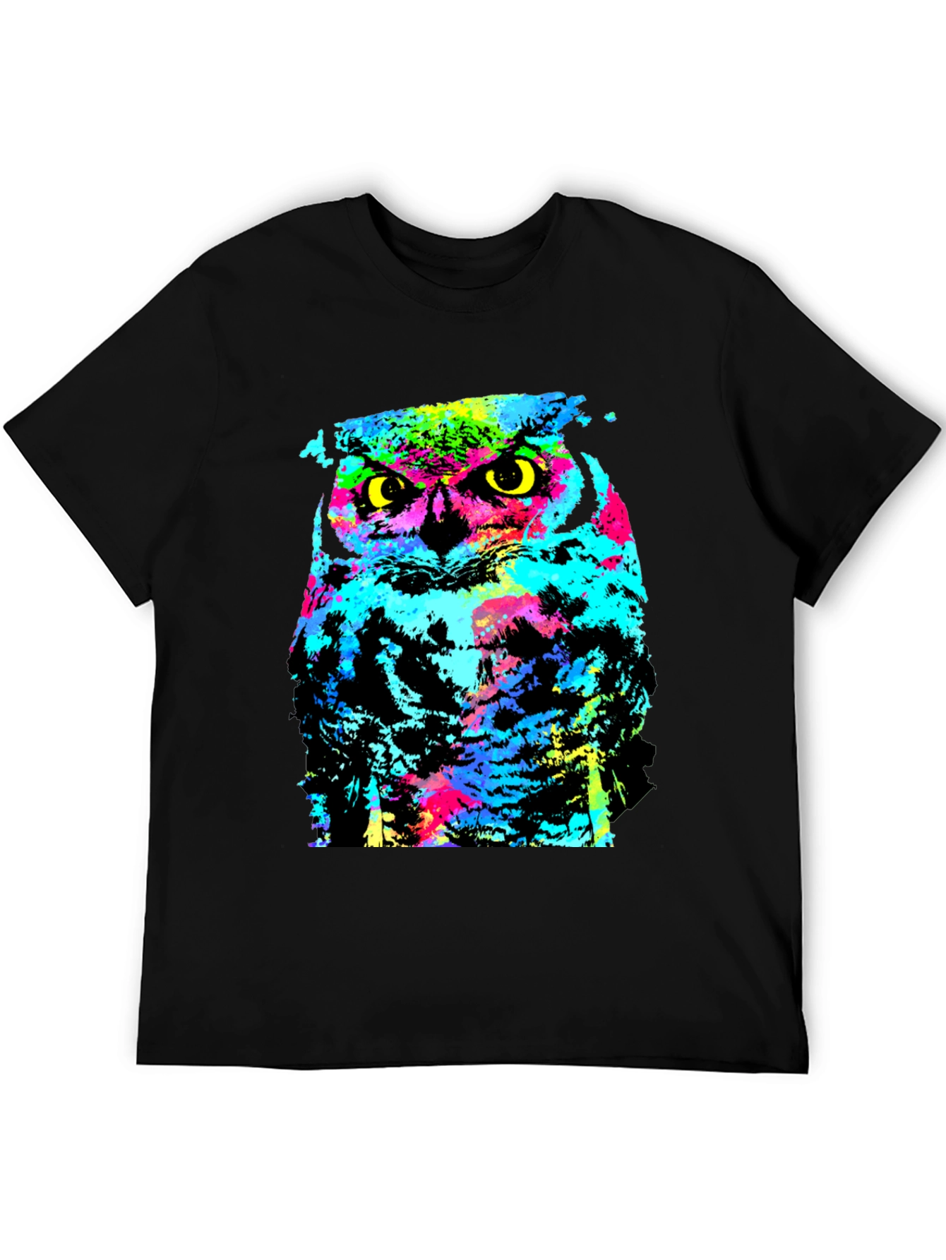 Black Colorful Owl Graphic Print Black T-Shirt view 5