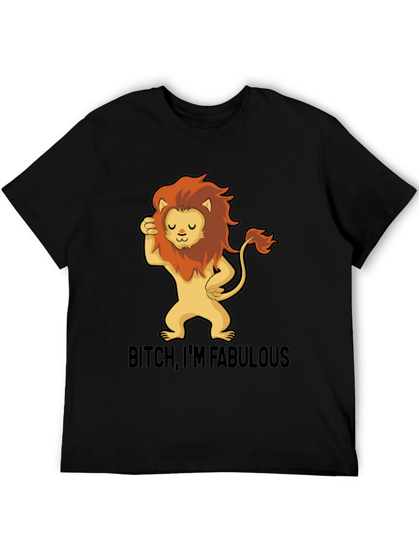 Black Fabulous Lion Graphic Tee - Stylish Black T-Shirt view 5