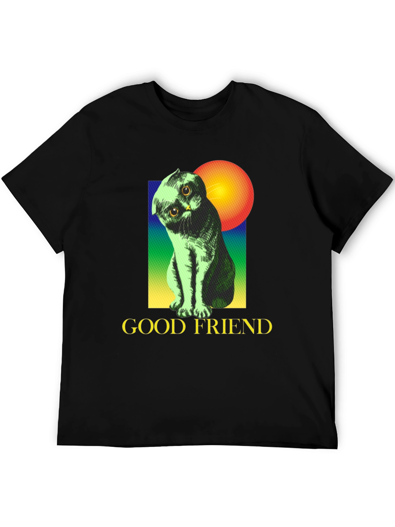 Black Good Friend Cat Graphic Tee - Unisex Soft Cotton Shirt view 5