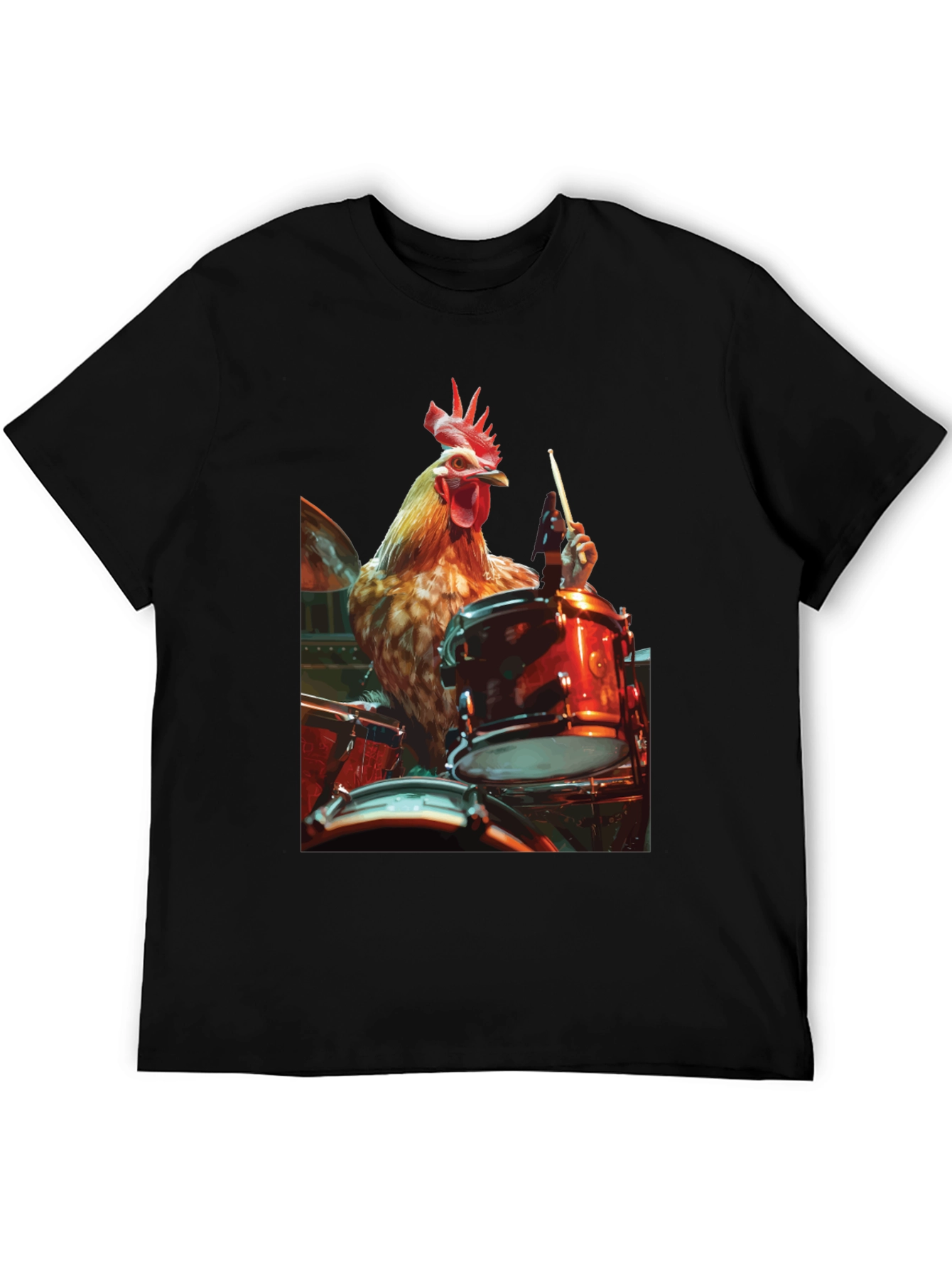 Black Chicken Drummer T-Shirt - Black Graphic Tee view 5