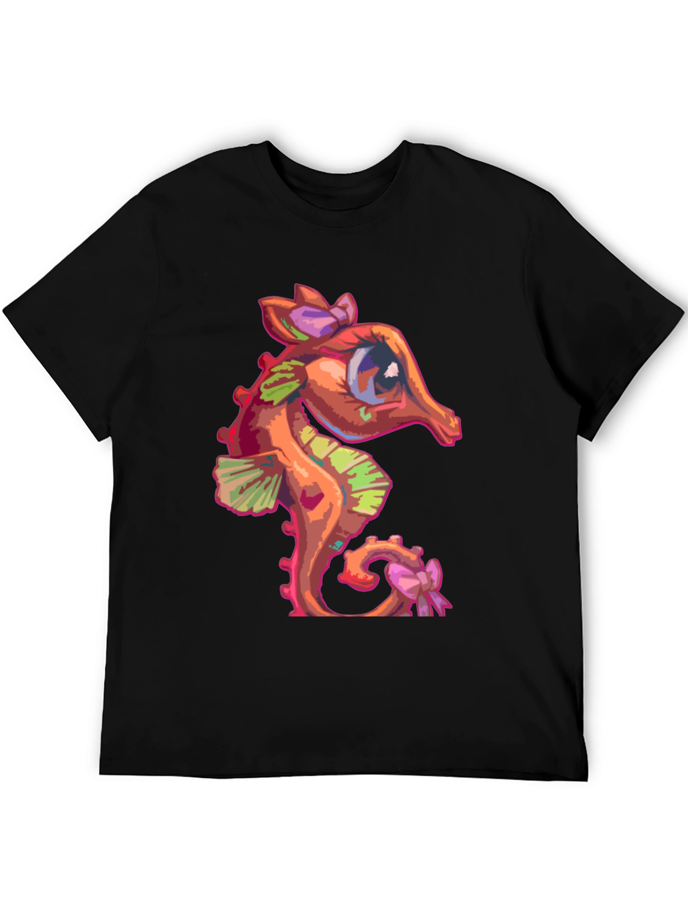Black Seahorse Graphic Tee - Cute Cartoon Style view 5