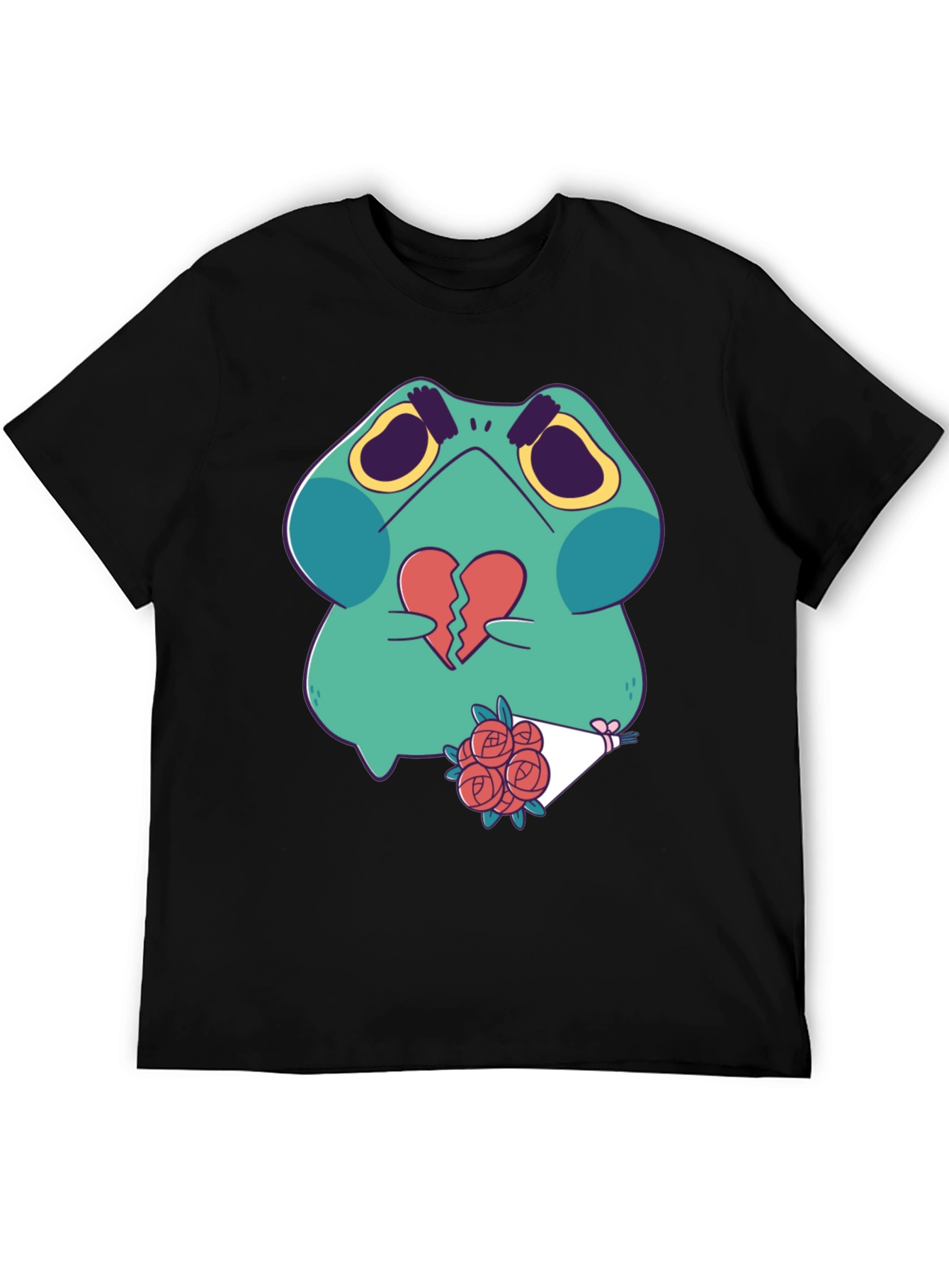 Black Sad Frog with Broken Heart Graphic T-Shirt view 5