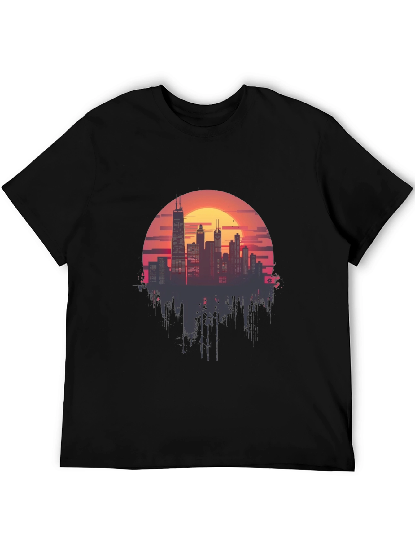 Black Sunset Cityscape Graphic Tee - Retro Style view 5
