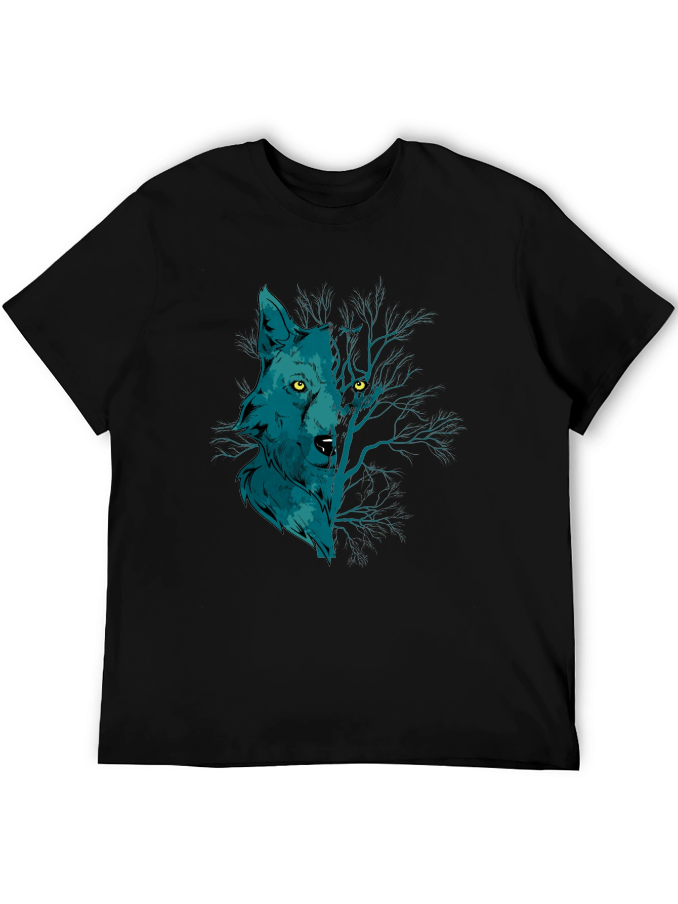 Black Wolf and Woods Graphic Tee - Black Cotton T-Shirt view 5