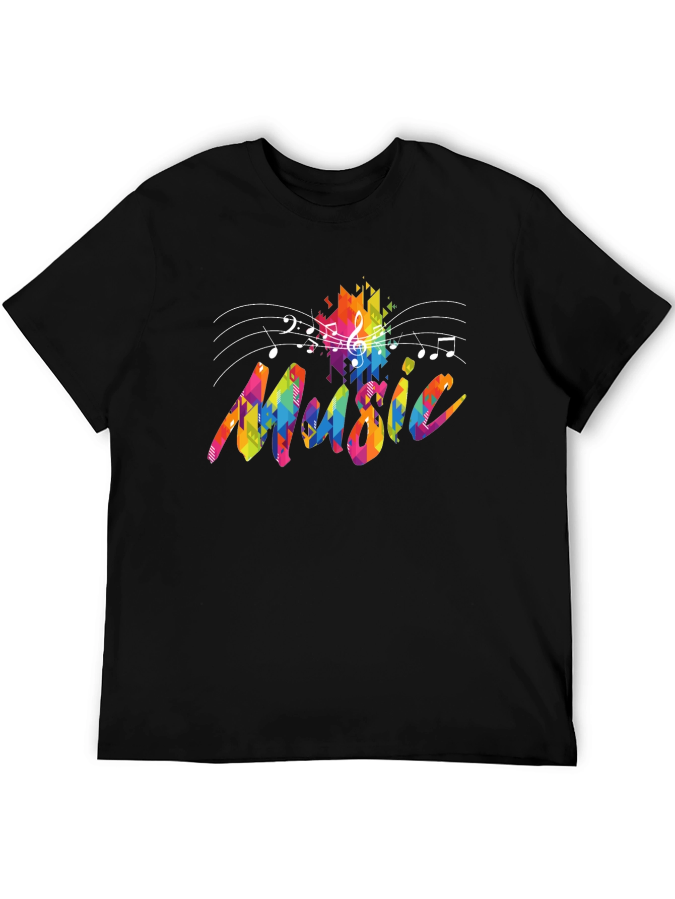 Black Colorful Music Notes Graphic Black T-Shirt view 5