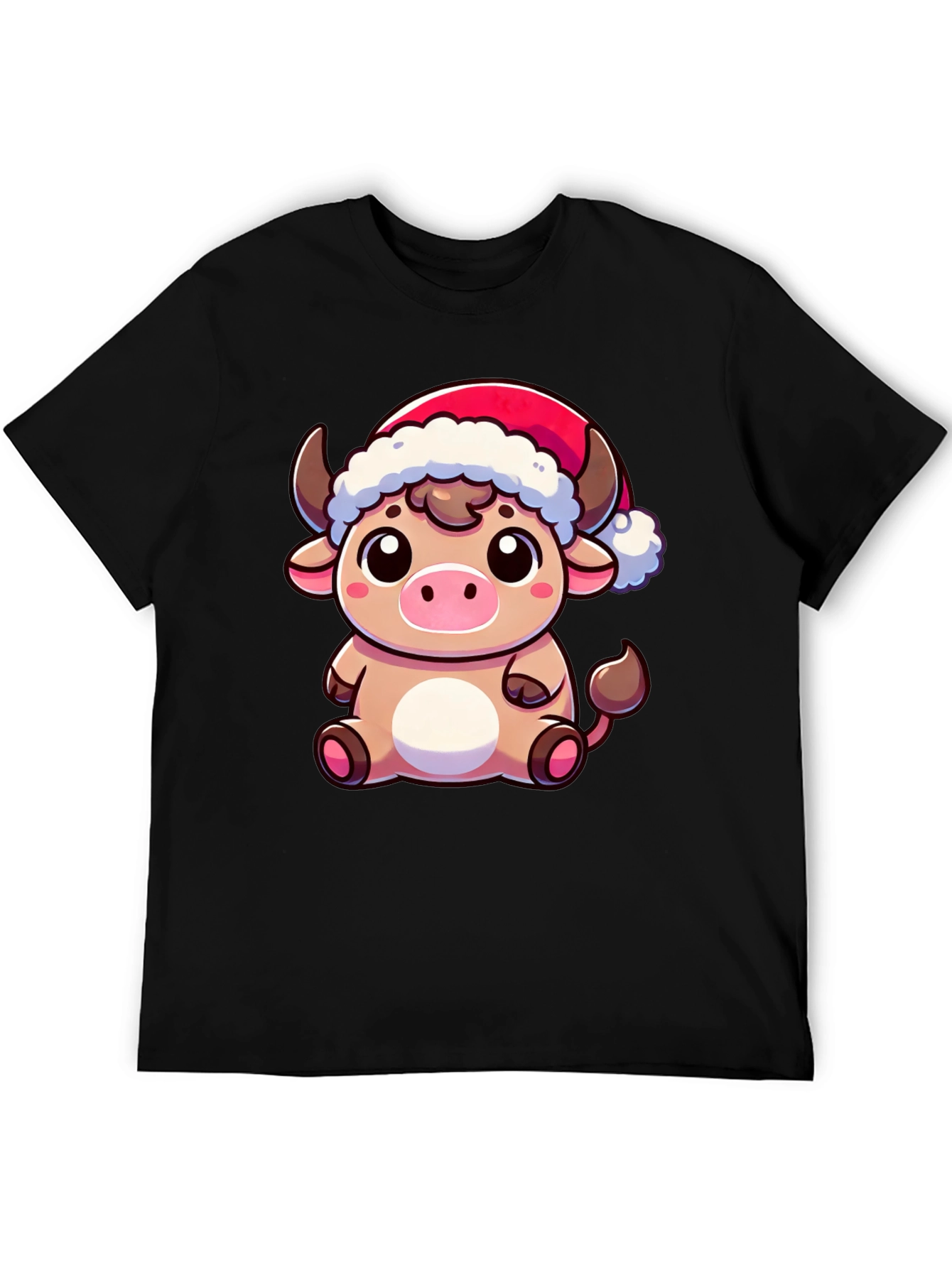 Black Festive Cow T-Shirt - Holiday Cartoon Bull Tee view 5