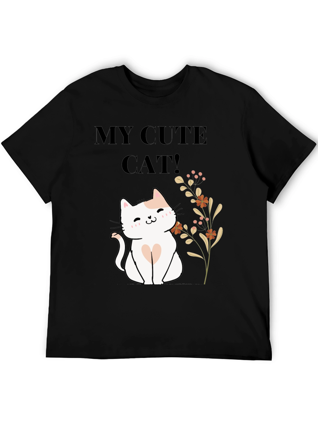 Black Cute Cat T-Shirt - Black Cotton Blend view 5