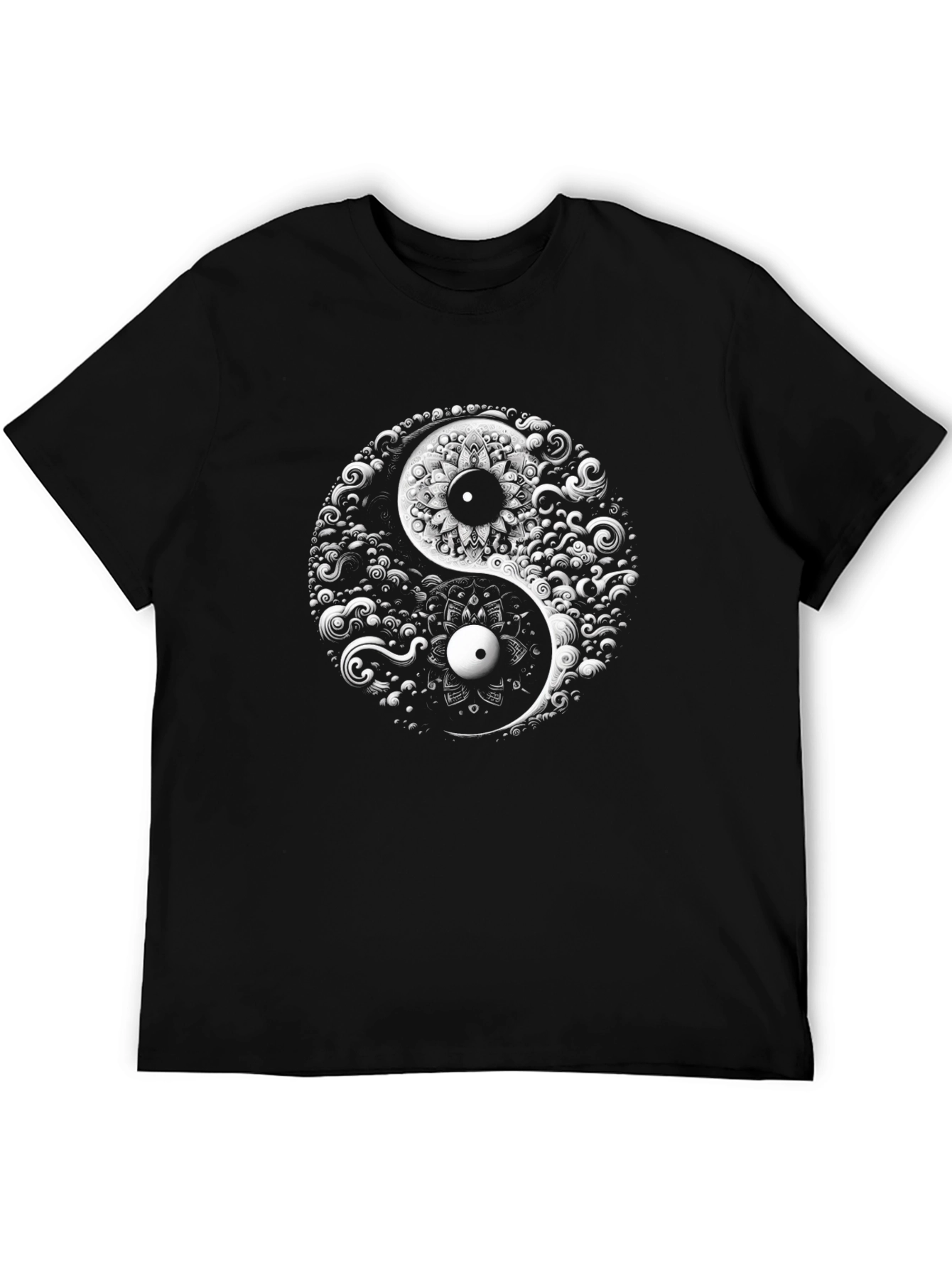 Black Yin Yang Art Graphic Tee - Black Cotton Blend view 5