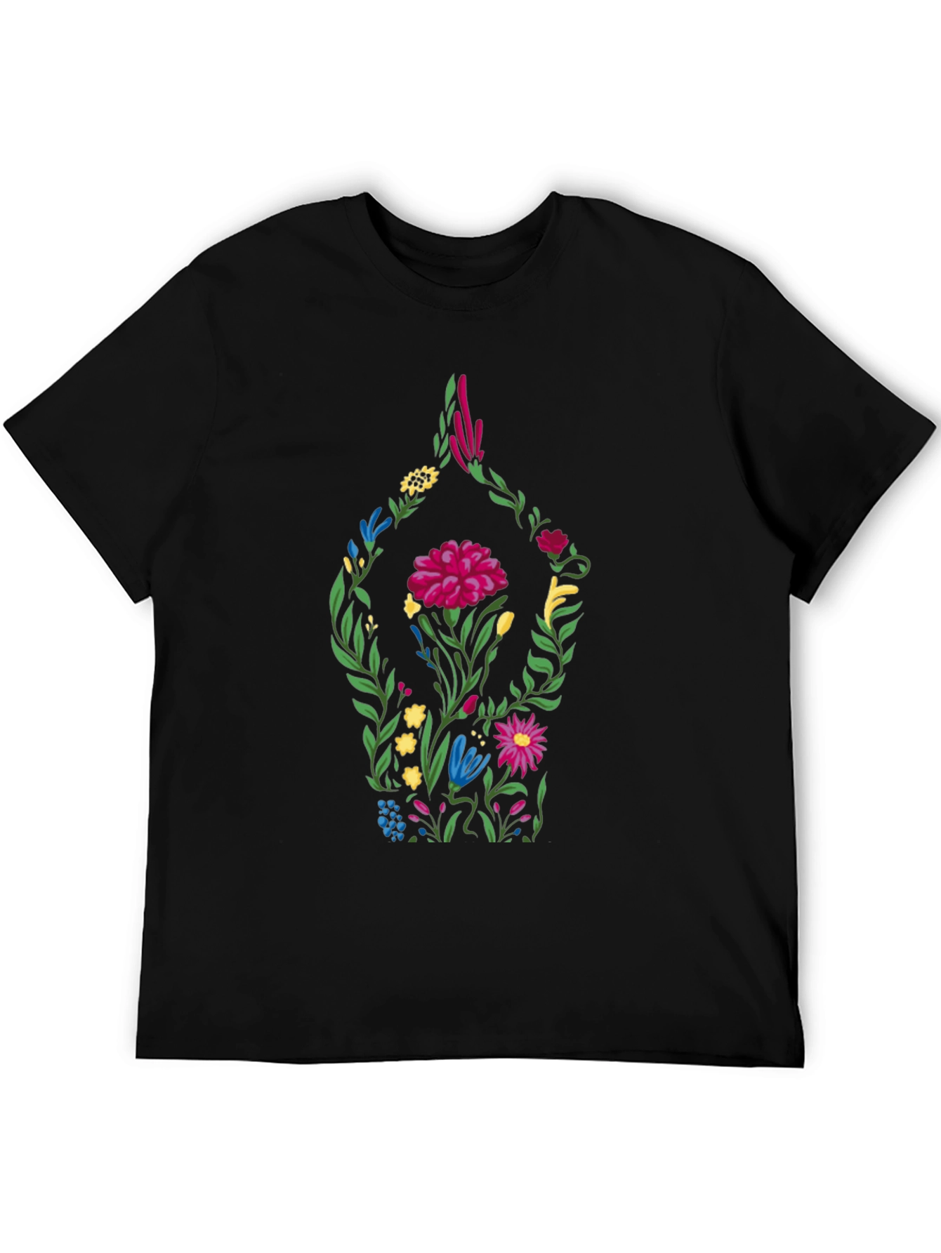 Black Floral Yoga Pose Graphic Tee - Black Cotton T-Shirt view 5