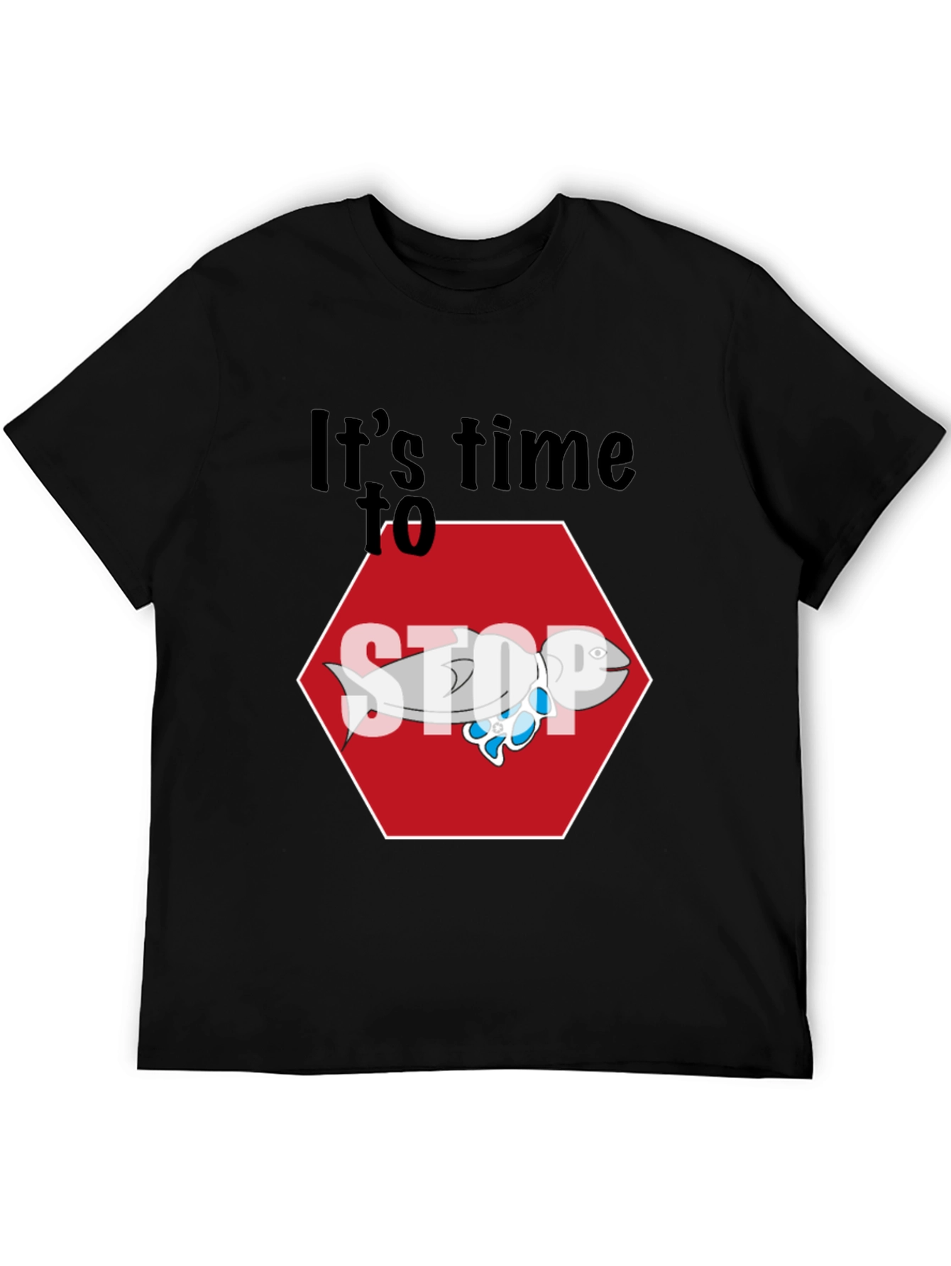 Black It's Time to STOP Fish Stop Sign Graphic Tee view 5
