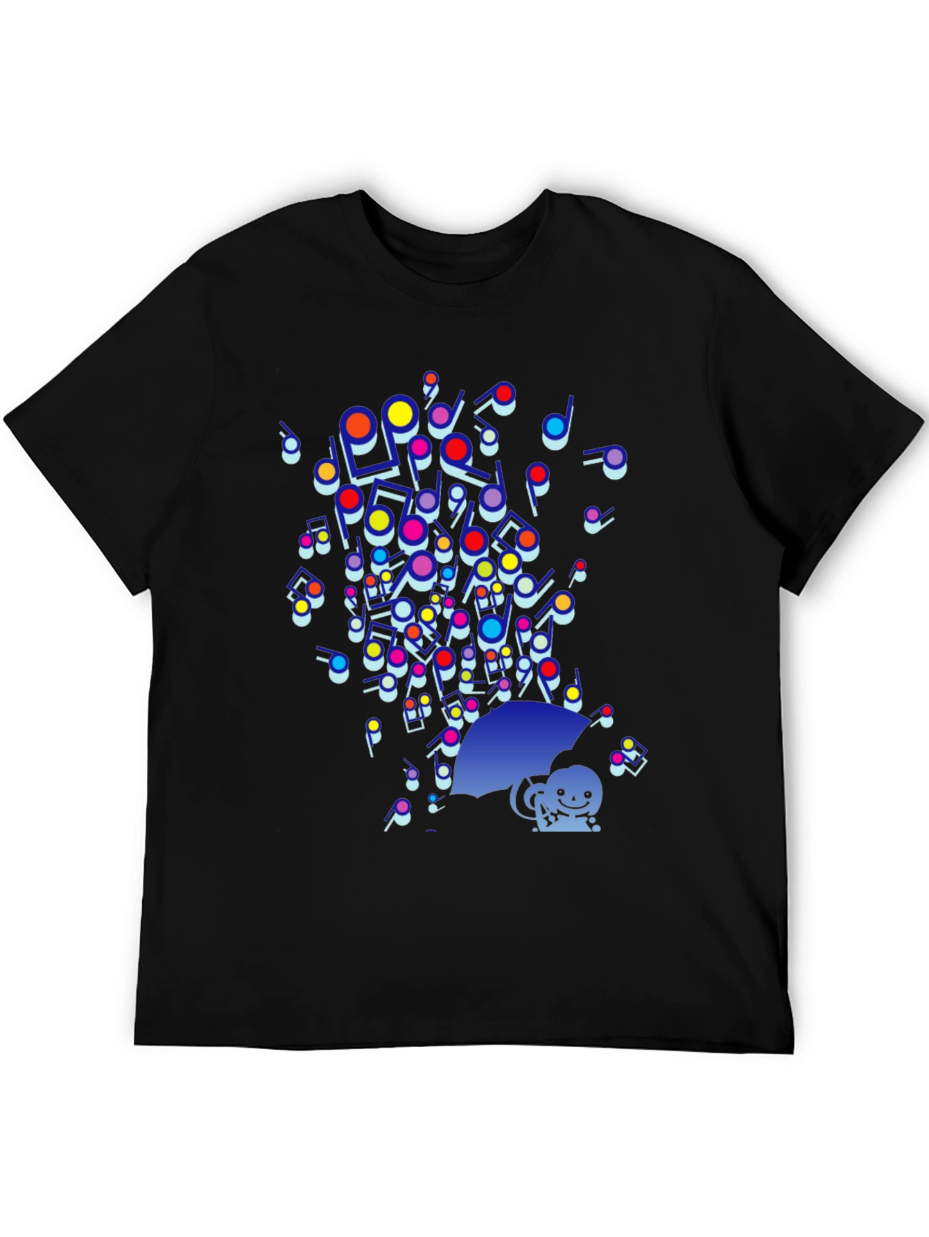 Black Colorful Music Notes Umbrella Graphic Tee - Funky Casual Style view 5