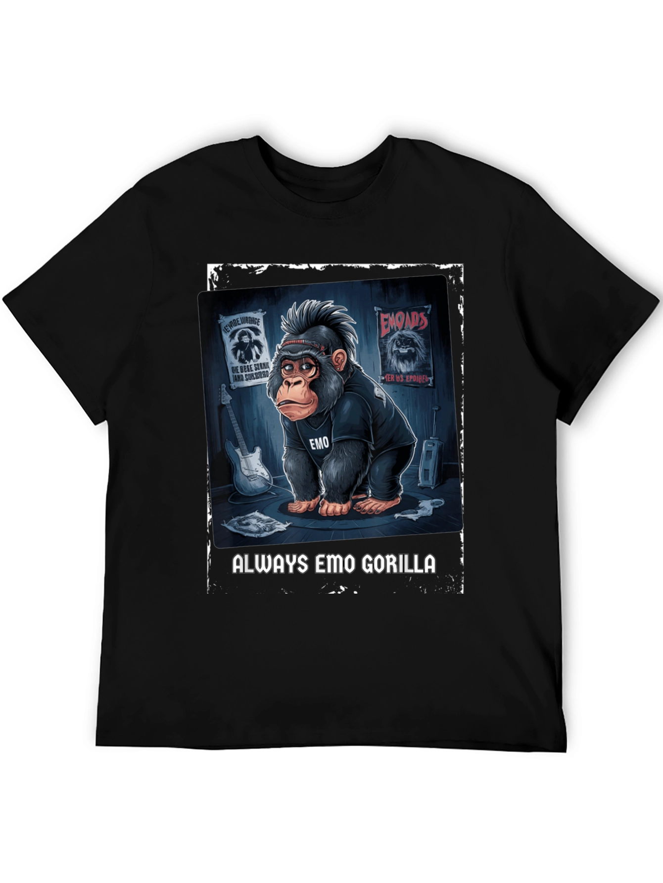 Black Emo Gorilla Graphic Tee - Rocker Style view 5