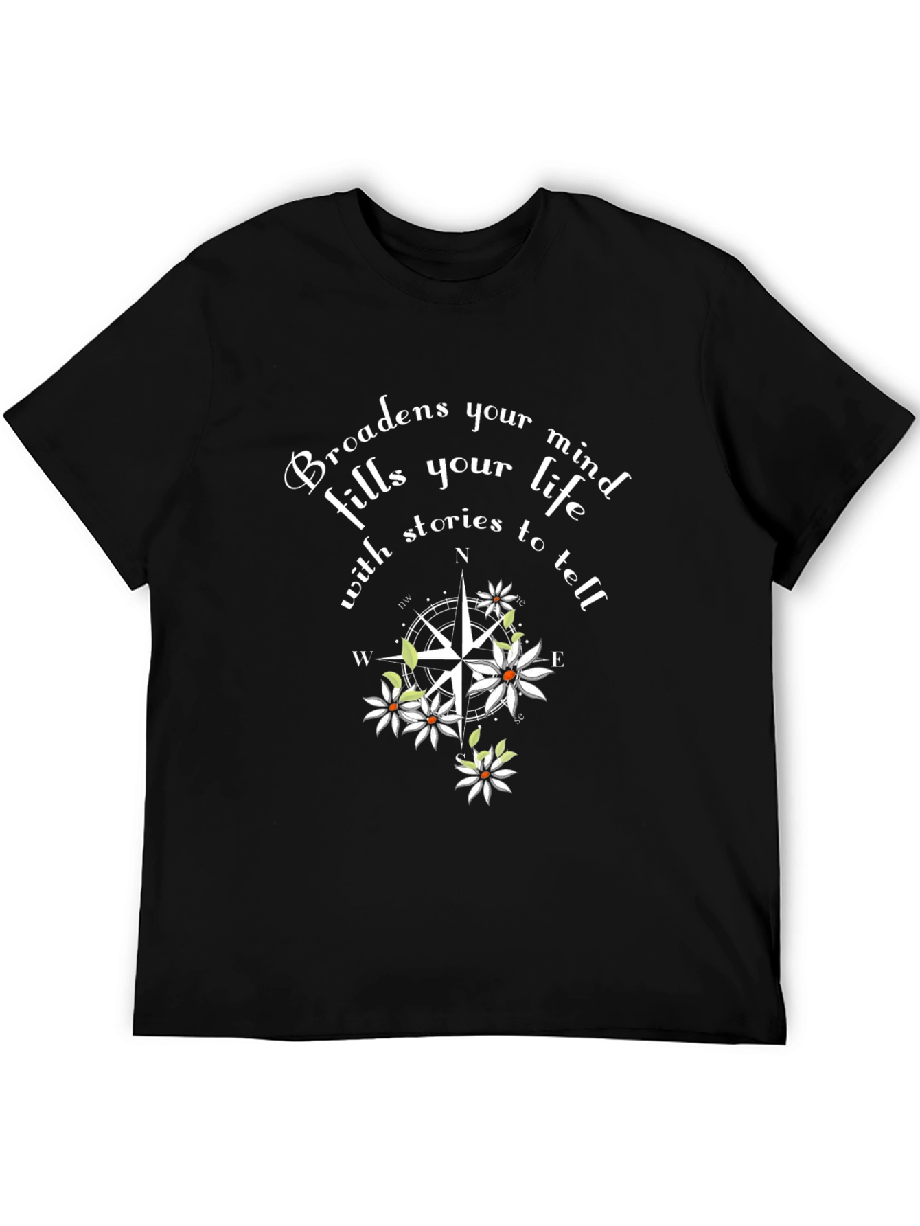 Black Inspirational Compass Floral Graphic Black T-Shirt view 5