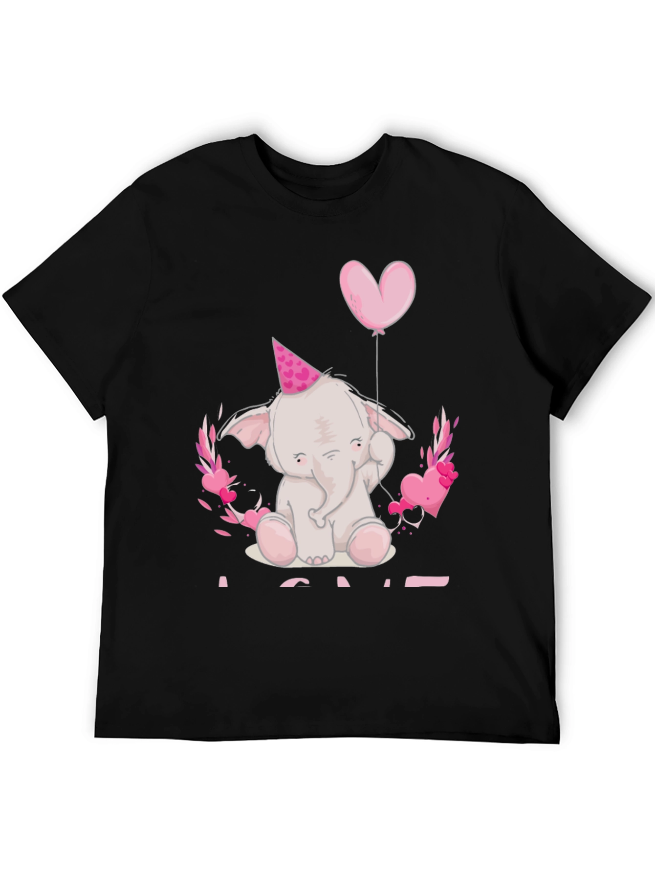 Black Cute Elephant Heart Balloon Graphic Tee view 5