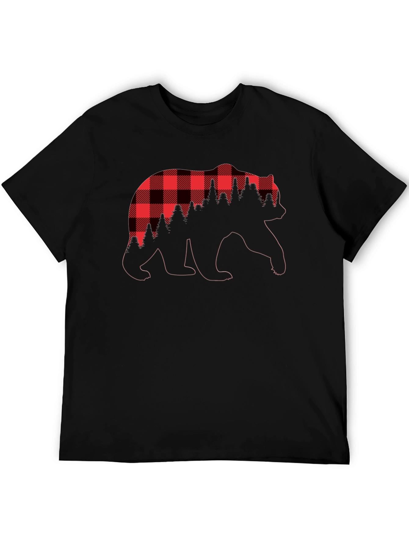 Black Buffalo Plaid Bear Graphic T-Shirt view 5