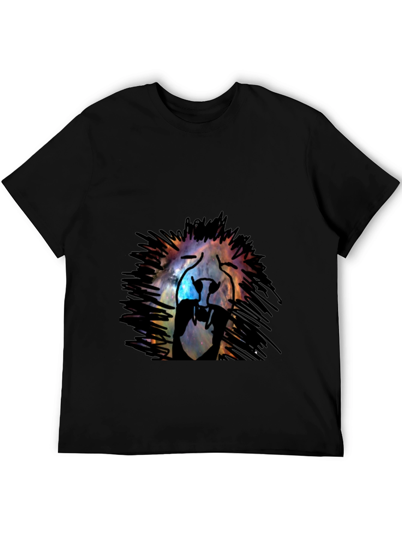 Black Galaxy Lion Graphic Tee - Black Cotton T-Shirt view 5
