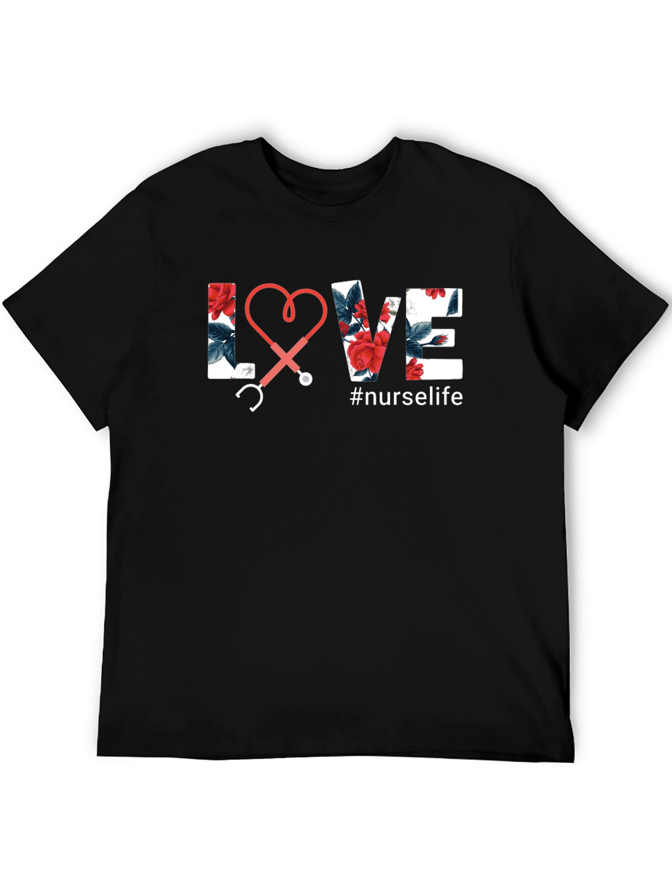 Black Nurse Life Floral Love Stethoscope Tee view 5