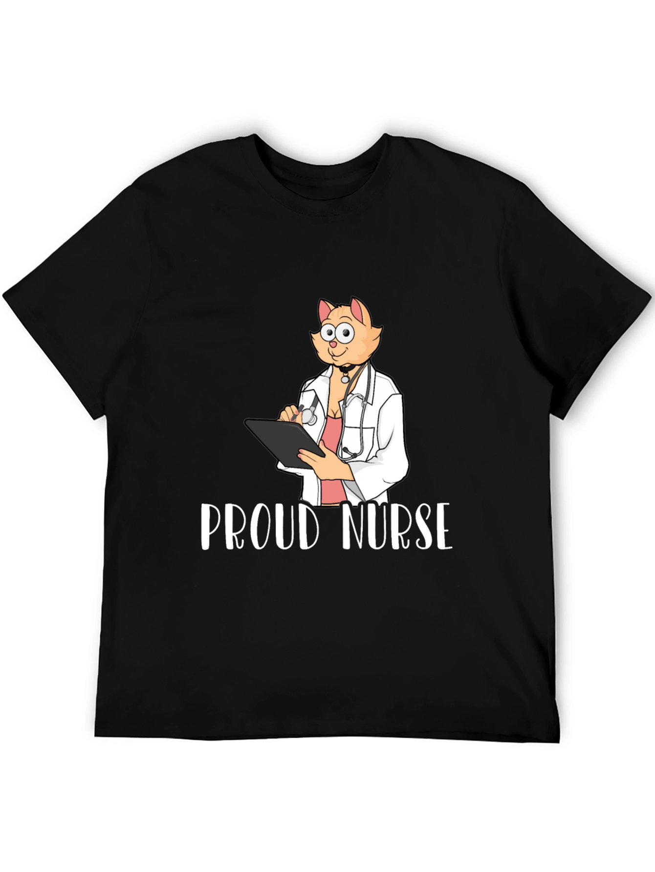 Black Proud Nurse Cat T-Shirt - Novelty Tee view 5