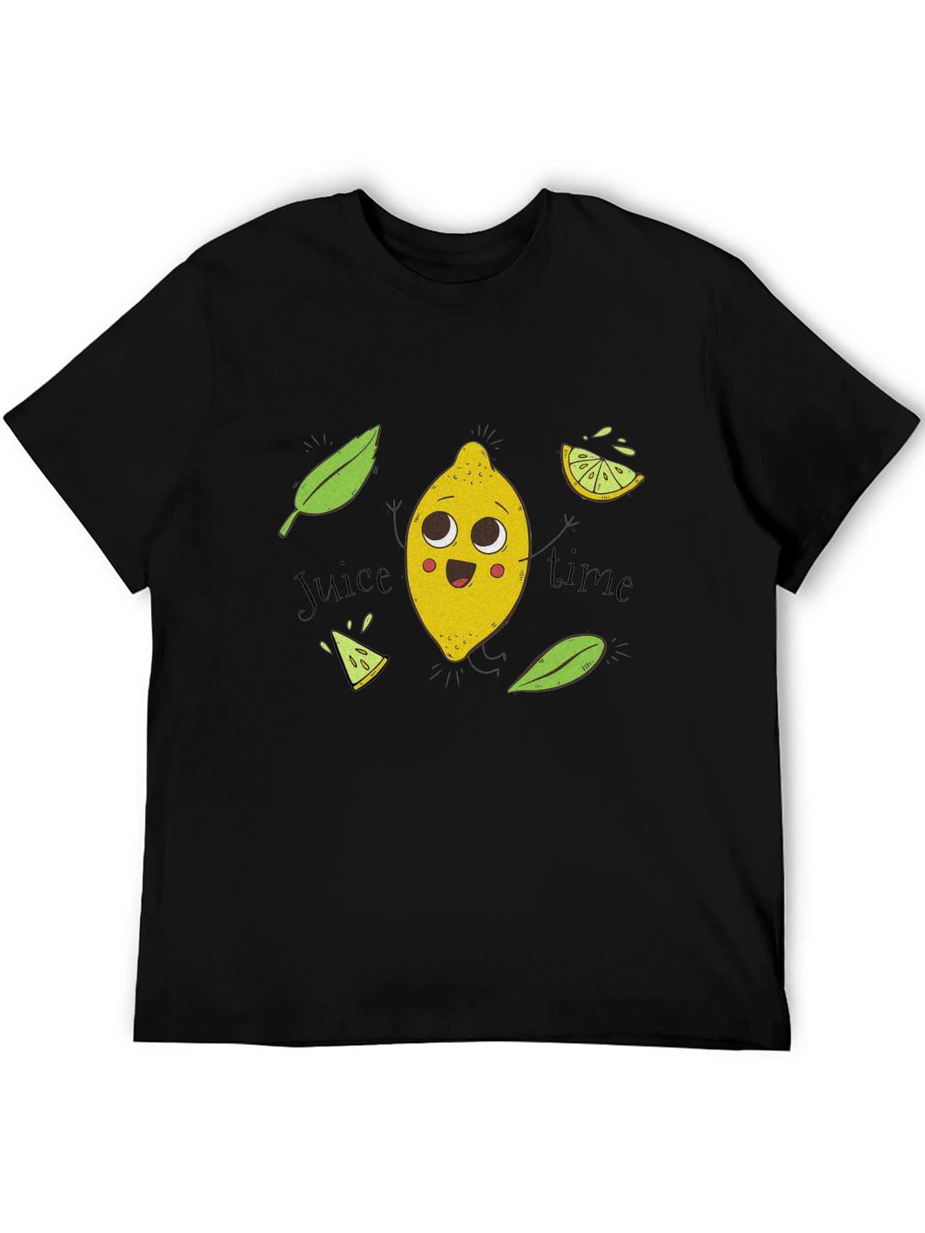 Black Cute Lemon Cartoon Black T-Shirt - Juice Time! view 5