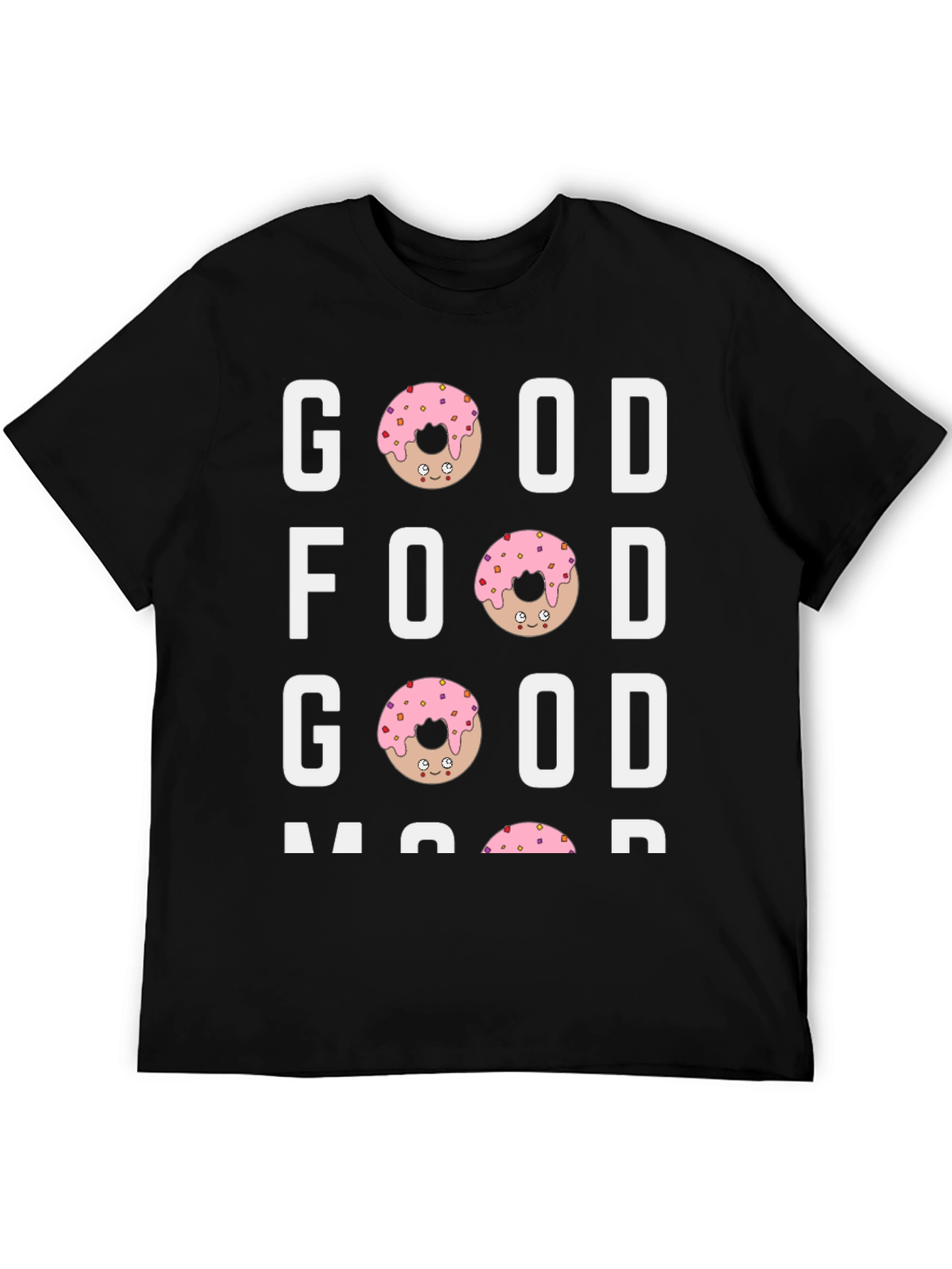 Black Good Food Good Mood T-Shirt - Donut Design view 5