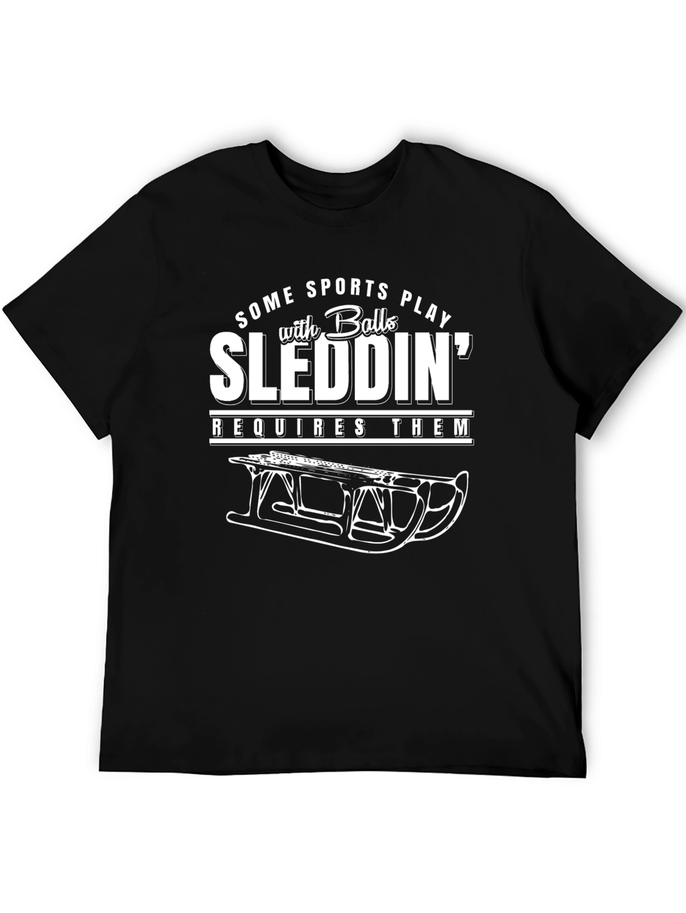 Black Funny Sledding T-Shirt view 5