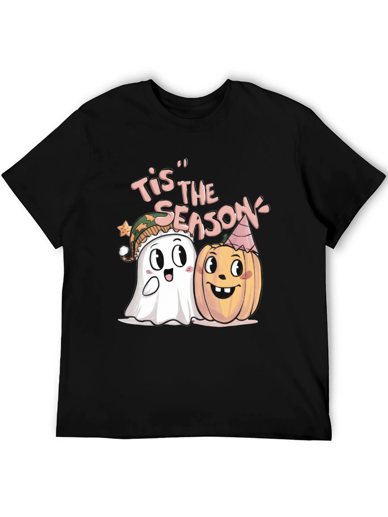 Black Tis' the Season Halloween Ghost & Pumpkin T-Shirt view 5