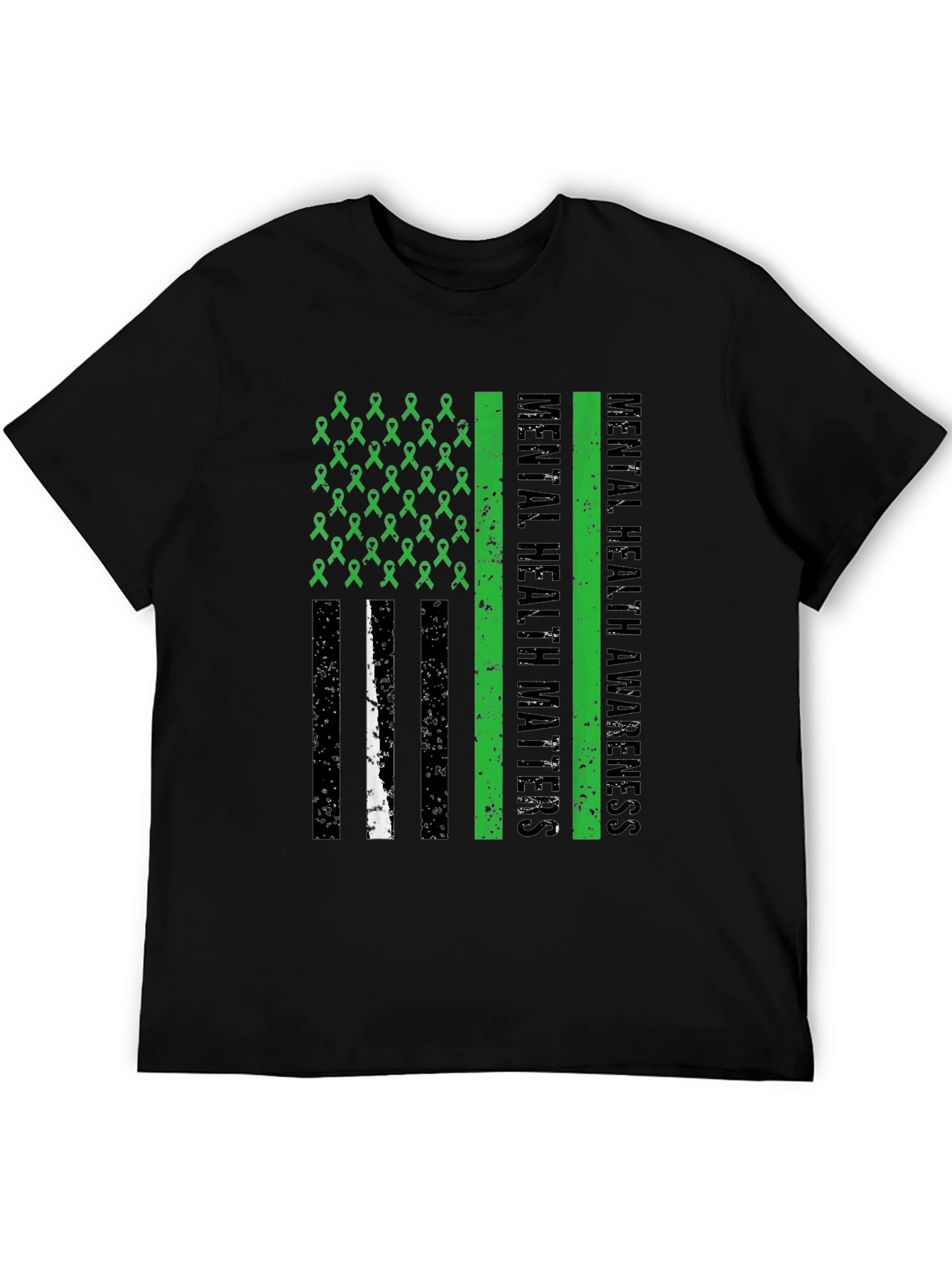 Black Mental Health Matters Awareness Ribbon American Flag Tee view 5