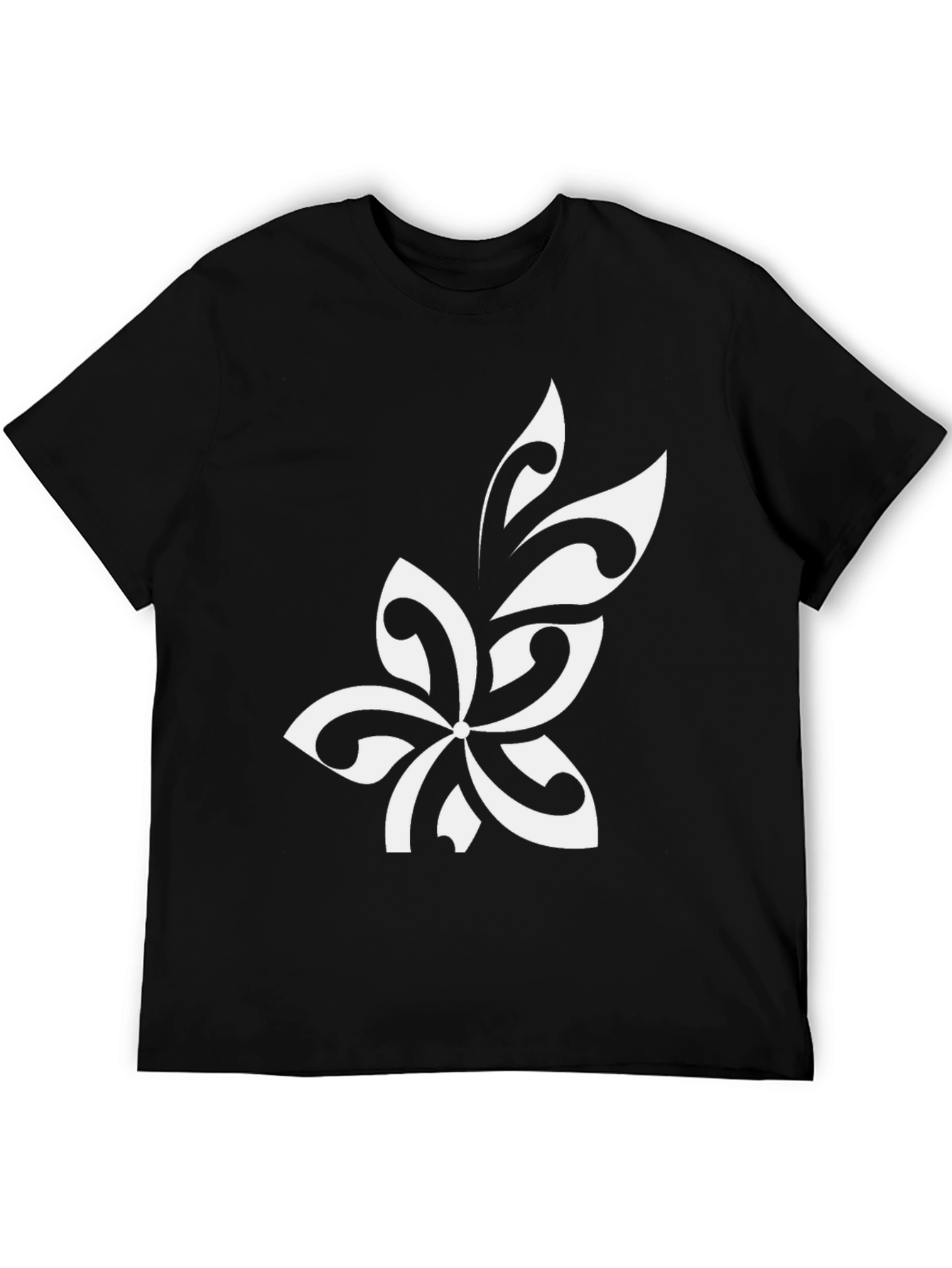 Black Black T-Shirt with White Floral Design view 5