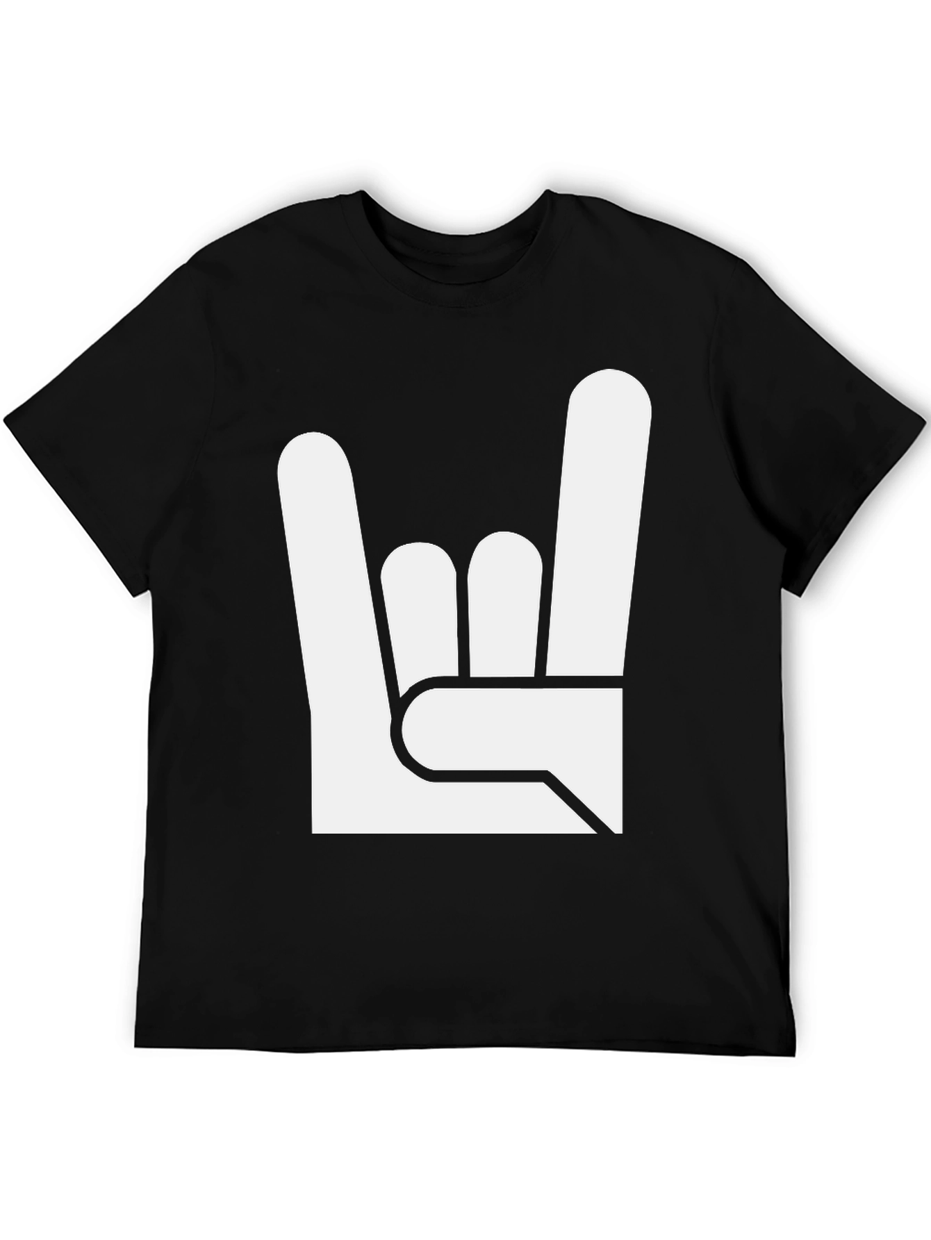 Black Rock On Hand Gesture Black T-Shirt view 5