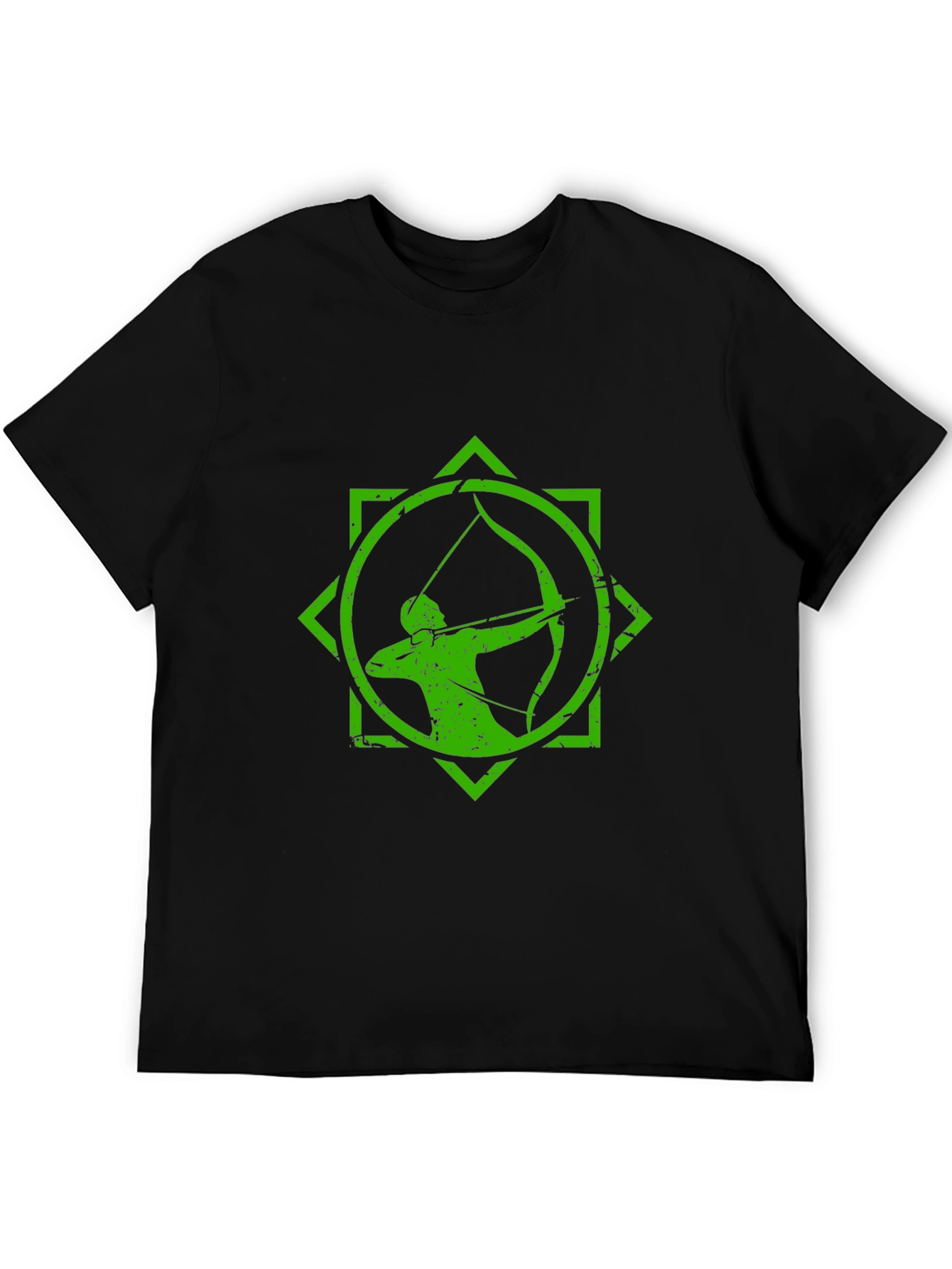 Black Archery Graphic Tee - Black T-Shirt with Green Archer Design view 5
